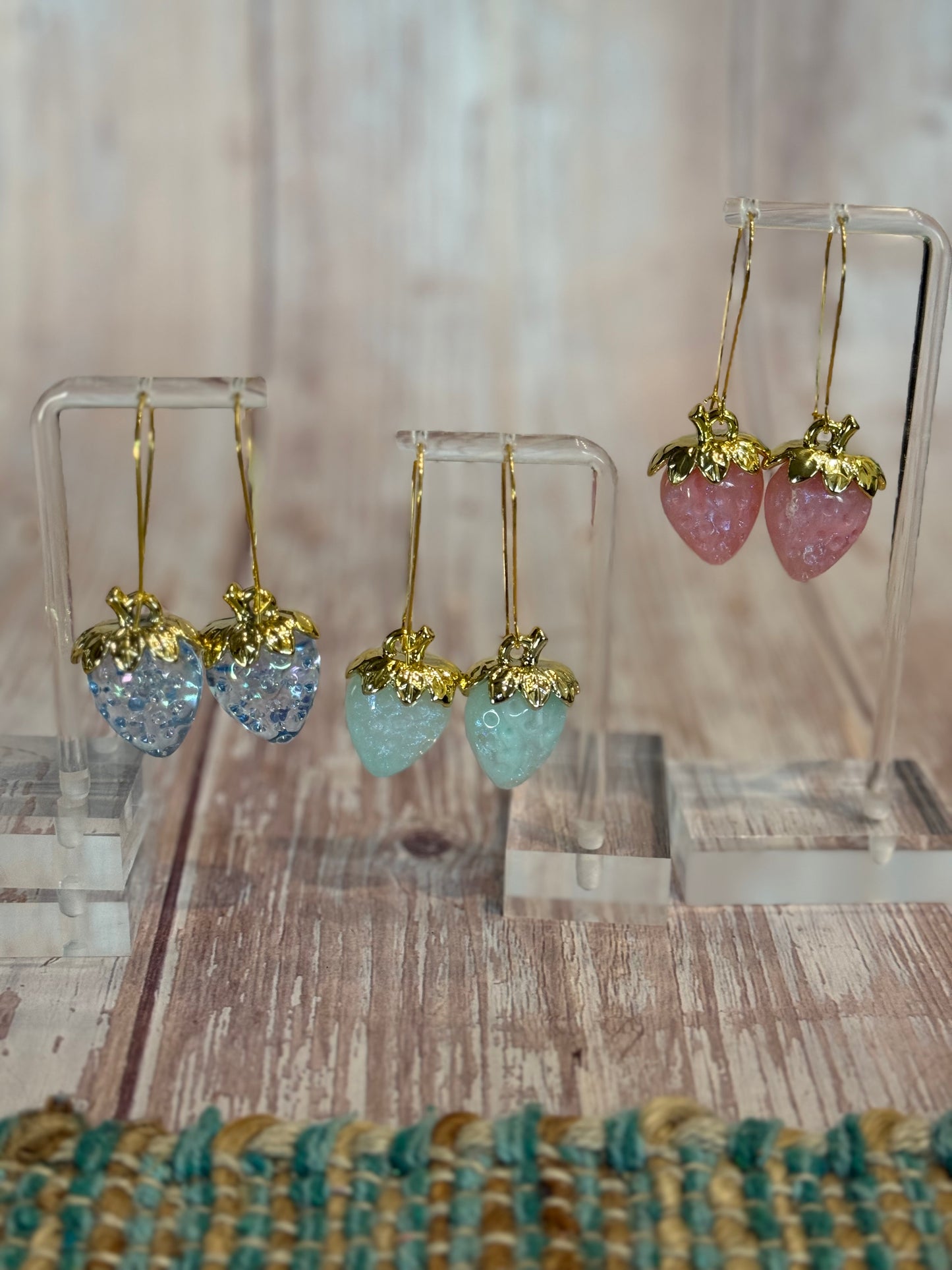 Iridescent Strawberry Earrings - Acrylic Fruit Earrings on French Hooks - Handmade Kawaii Jewelry, Summer Fruit Colorful Strawberry Earrings