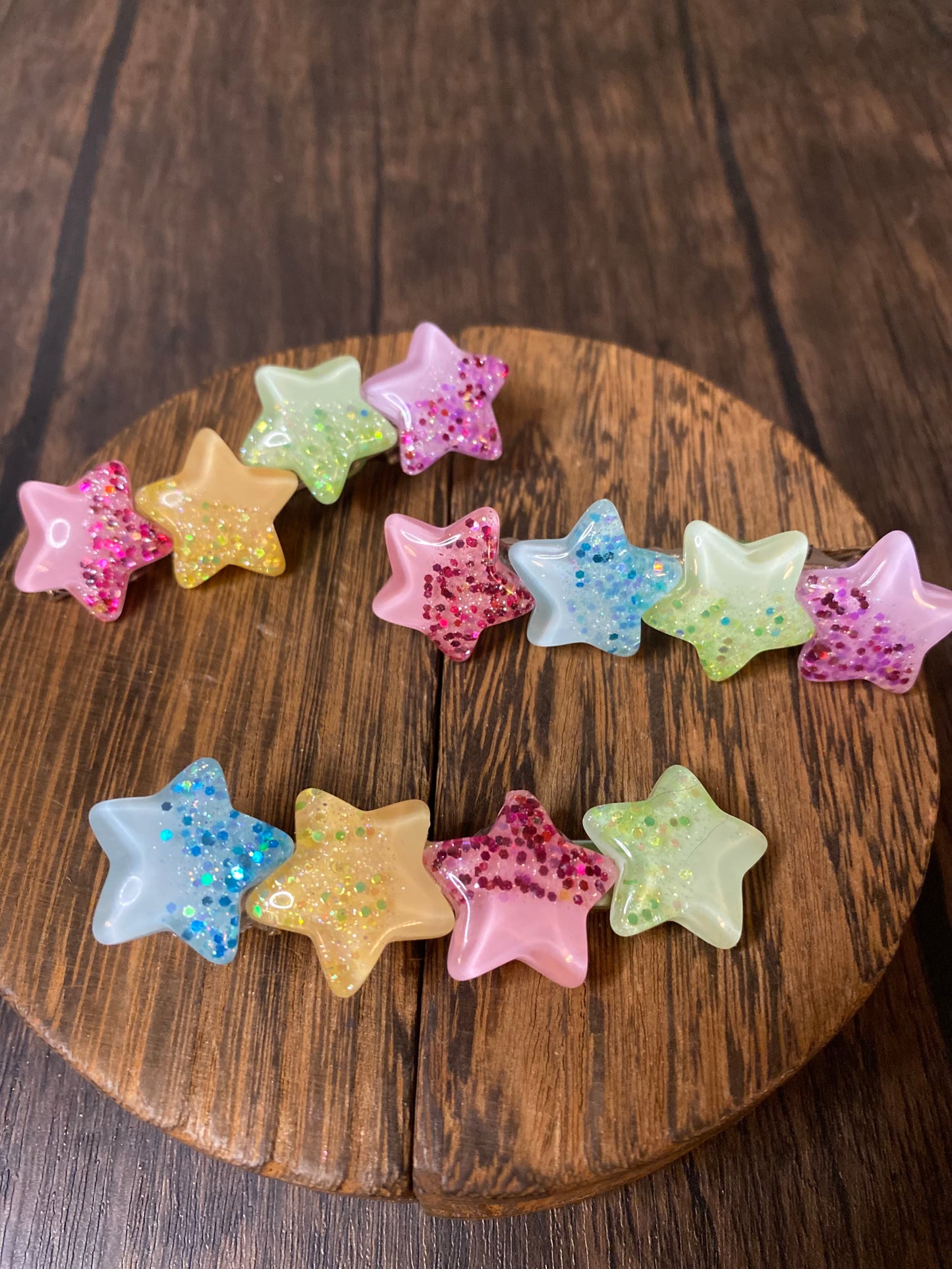 Handmade Glitter Star Hairclips. Colorful Sparkle Hair Accessories Cute Star Shaped Hair Clips for Kids and Adults