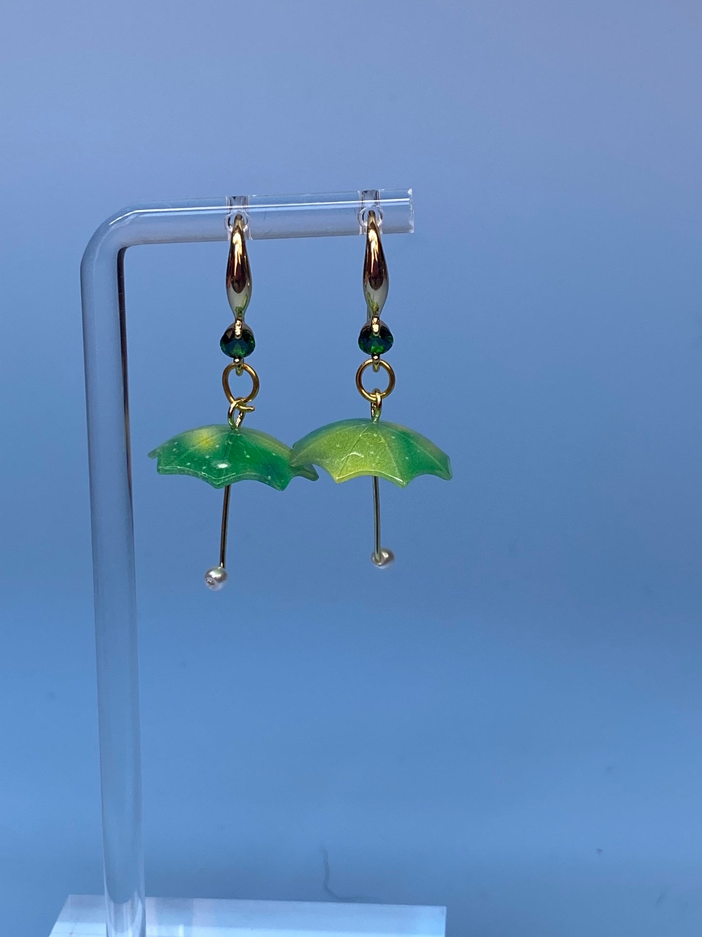 Gemstone Umbrella Dangle Earrings in Blue, Green, and Purple - Handcrafted Rainy Day Jewelry