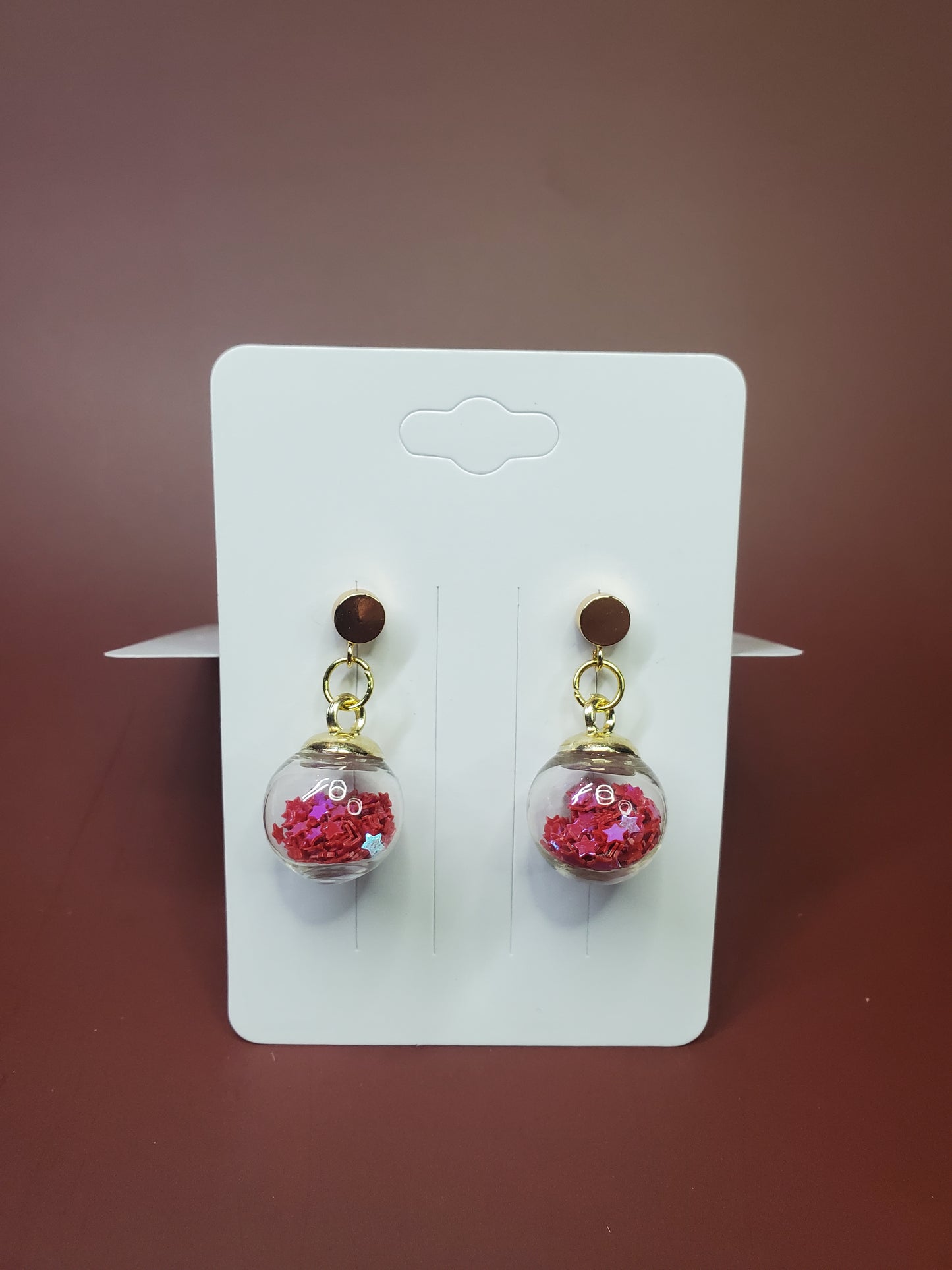 Starry Globe Gold-Plated Drop Earrings, Hypoallergenic Star Glitter Snowglobe Earrings