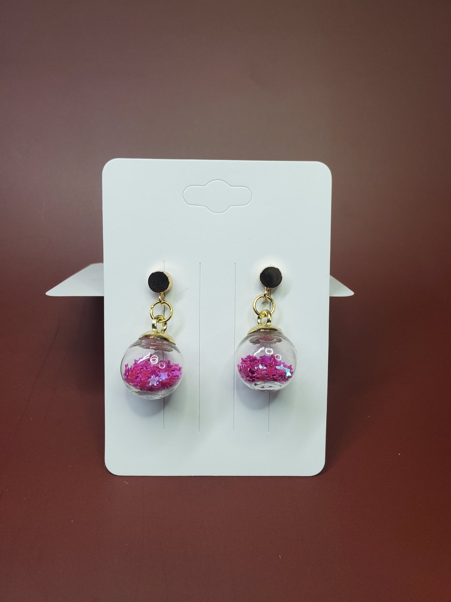 Starry Globe Gold-Plated Drop Earrings, Hypoallergenic Star Glitter Snowglobe Earrings