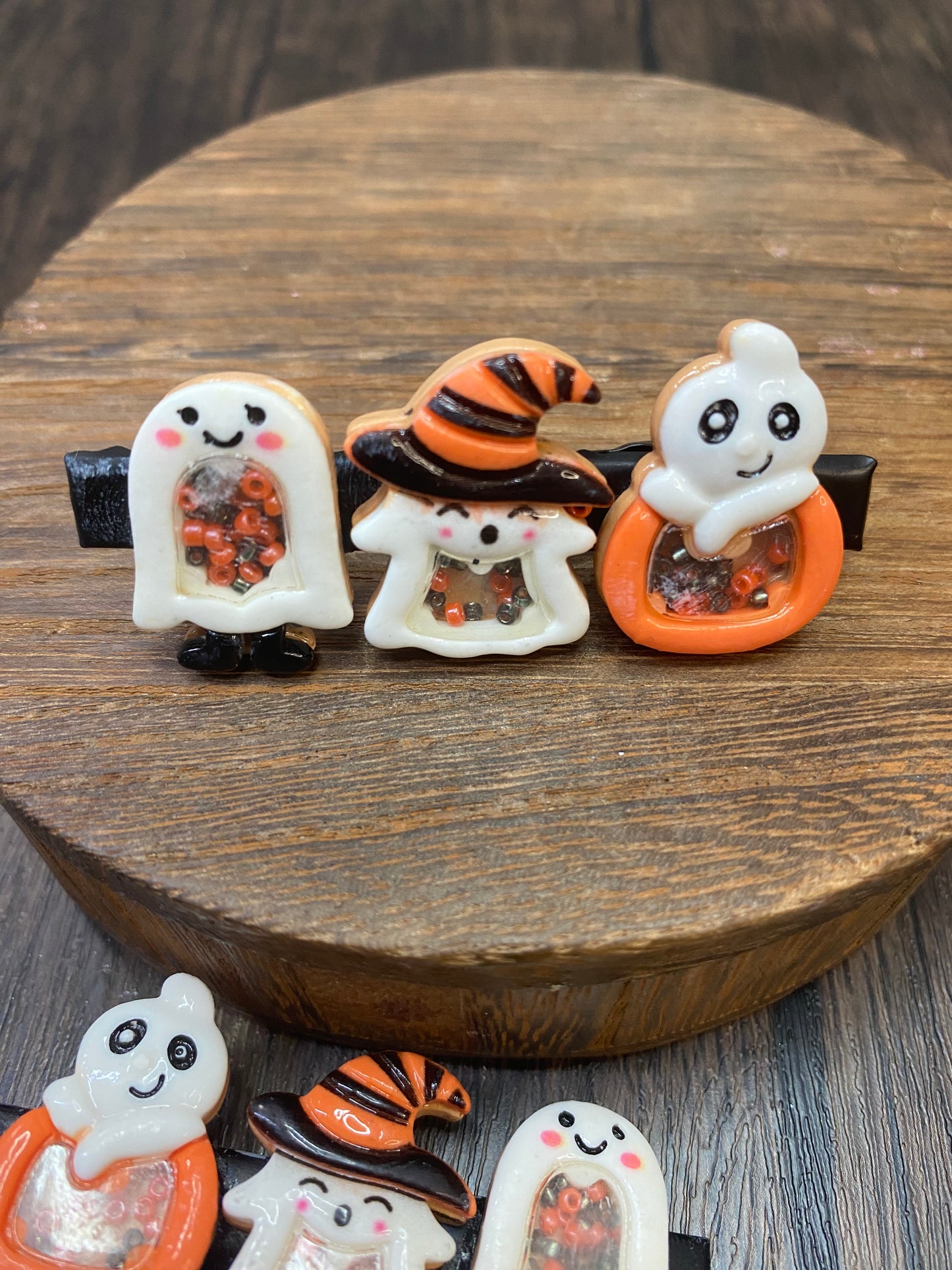 Spooky Halloween Shaker Bead Hair Clips - Cute Ghost, Bat, and Pumpkin Hair Accessories
