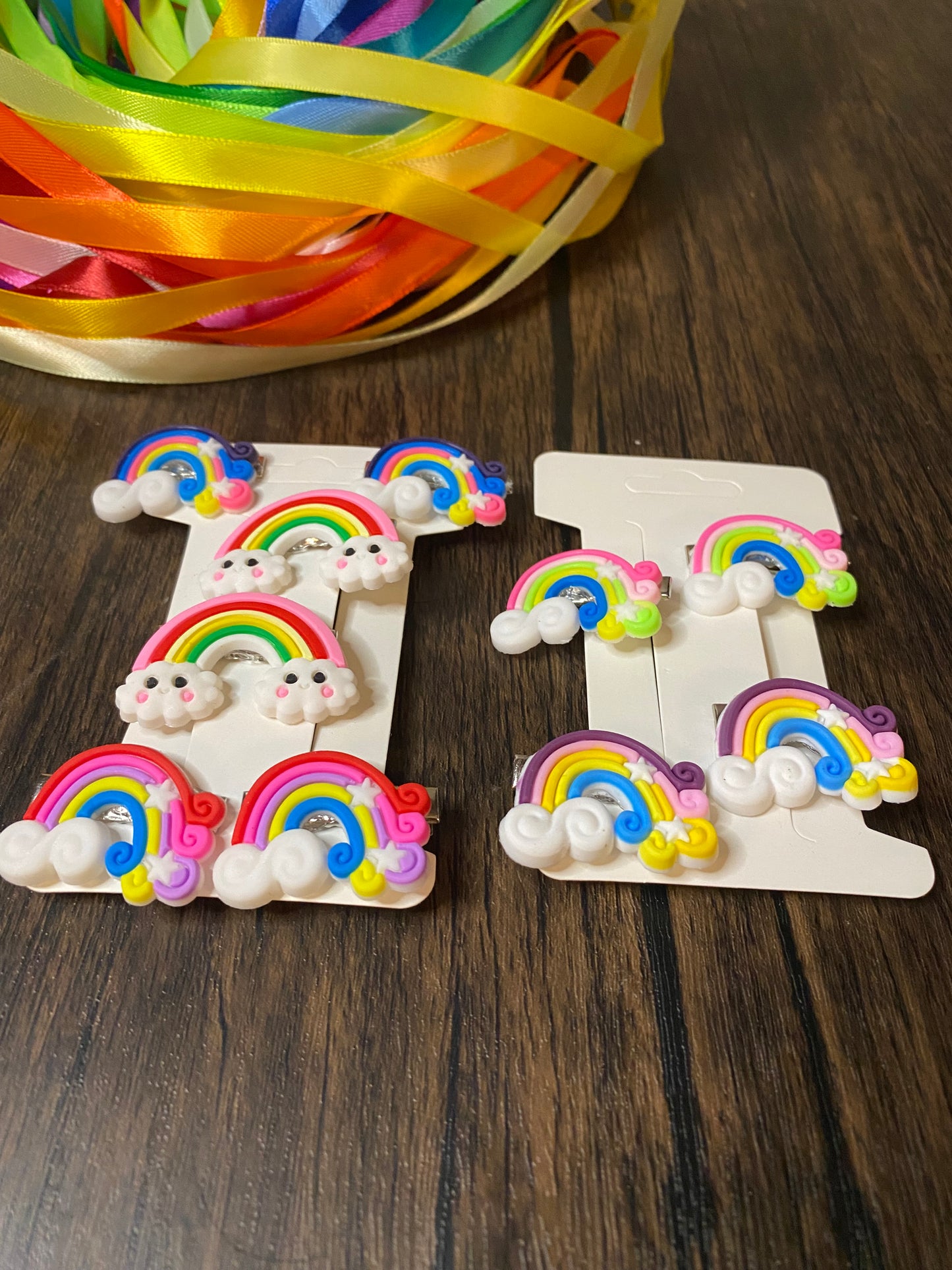 Rainbow Barrette 5 set Multi-pack Hairclip set. Colorful, flexible charm, bright rainbow hair accessory set. Small clip set perfect for fine hair