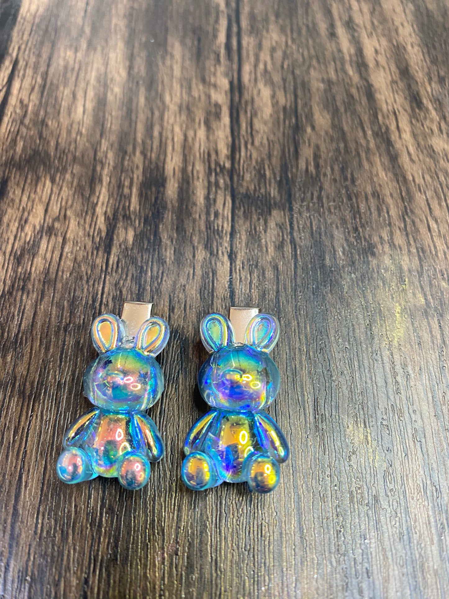 Easter Bunny Hairclips, Cute Iridescent Bunny Hairclips for Easter, Spring Barrettes in Pastel Colors
