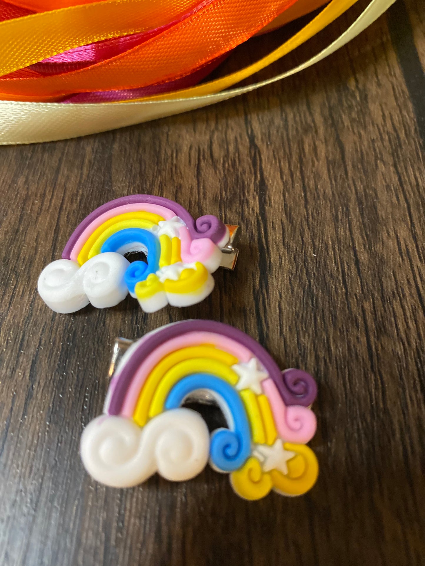 Rainbow Barrette 5 set Multi-pack Hairclip set. Colorful, flexible charm, bright rainbow hair accessory set. Small clip set perfect for fine hair