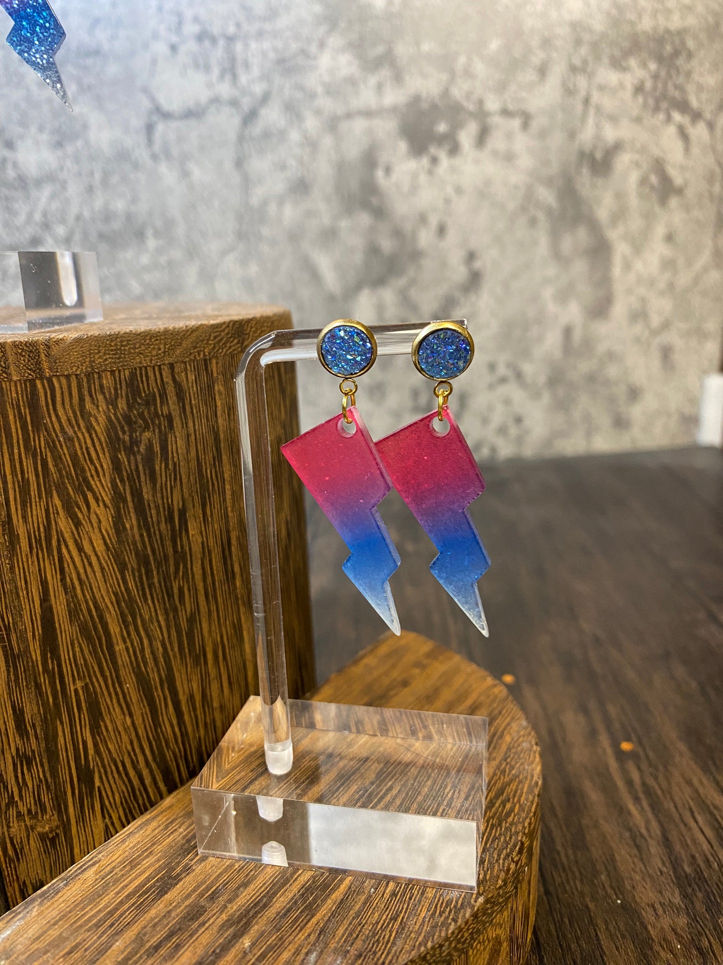 Colorful Glitter Lightning Bolt Earrings - Handmade Unique Lightning Bolt Jewelry - Sparkling Statement Earrings - Fun and Funky