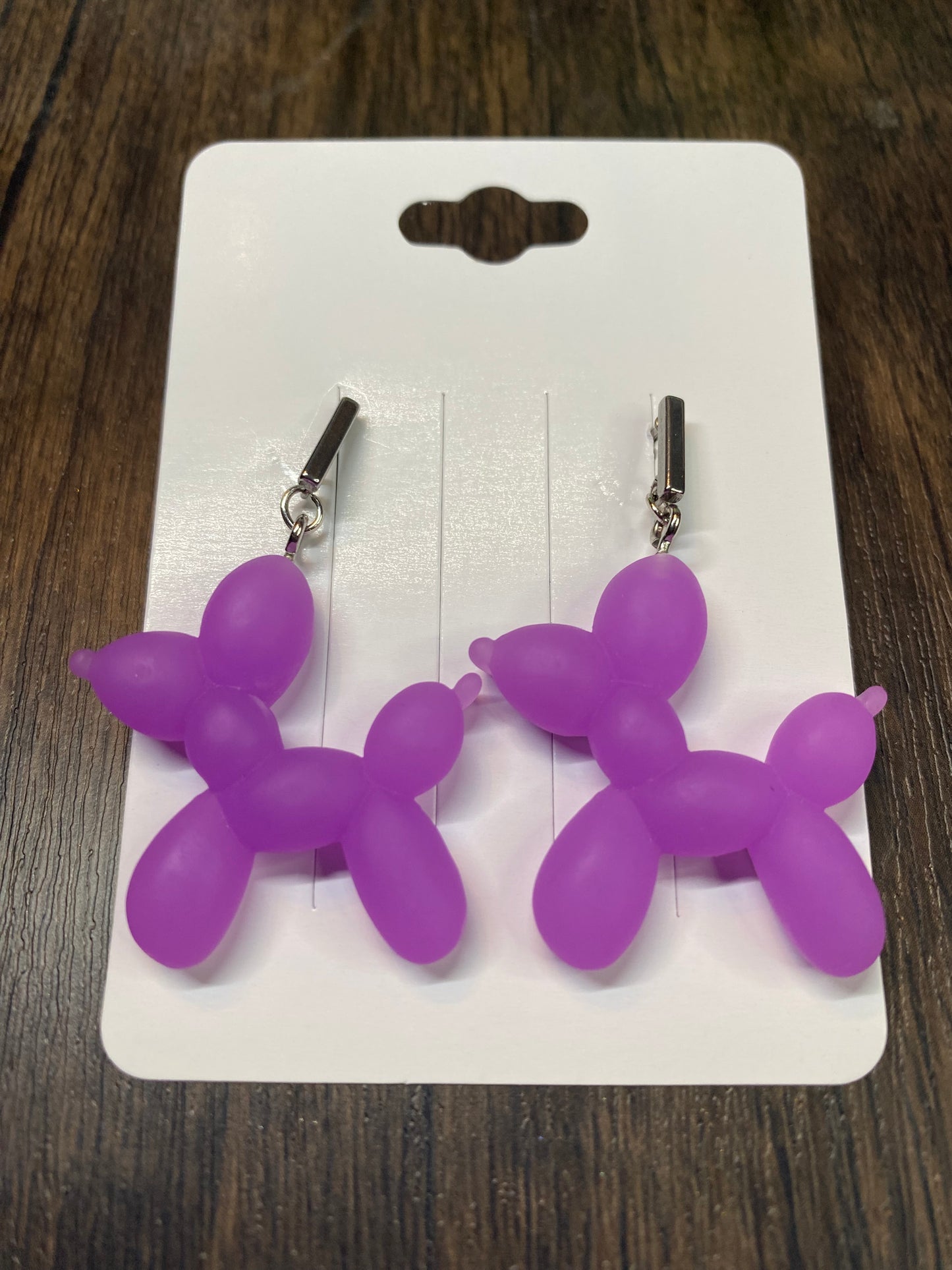 Balloon Animal Dangle Eaarings with Surgical Steel Rectangle post, Fun Colorful Dog Earrings