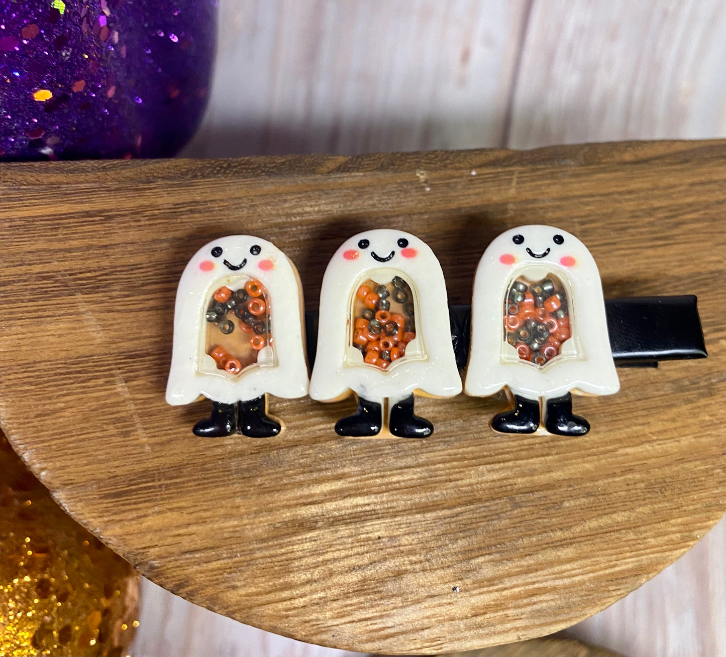 Spooky Halloween Shaker Bead Hair Clips - Cute Ghost, Bat, and Pumpkin Hair Accessories