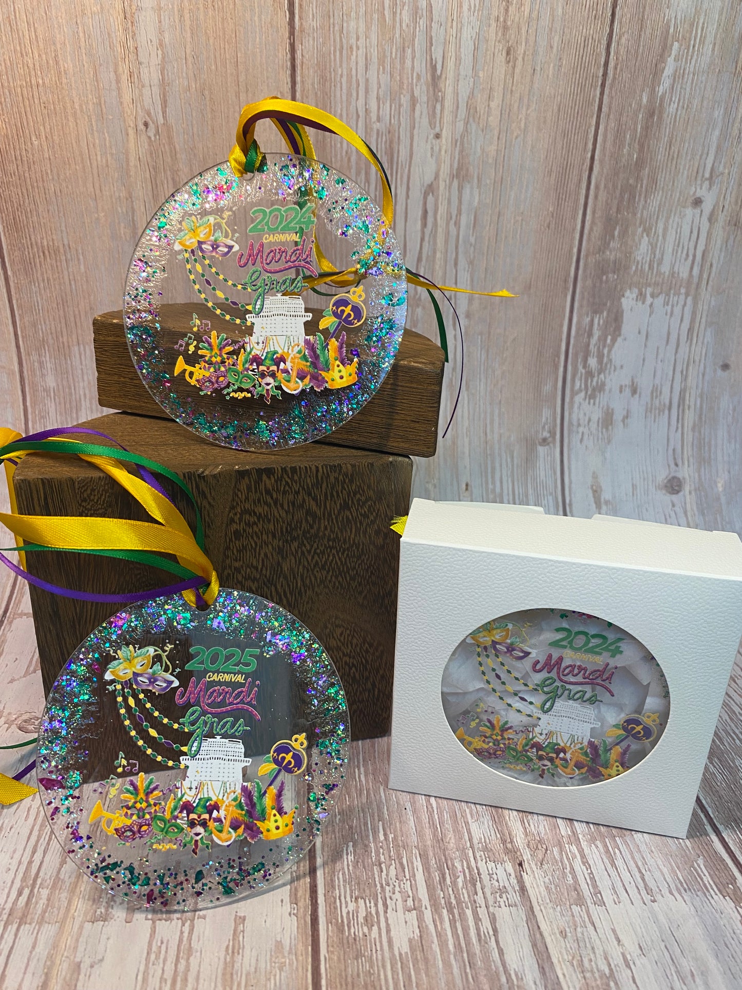 Custom Carnival Mardi Gras Cruise Ornament 2024/2025 - Glitter Carnival Ship Souvenir Keepsake, Carnival Mardi Gras Cruise Gift