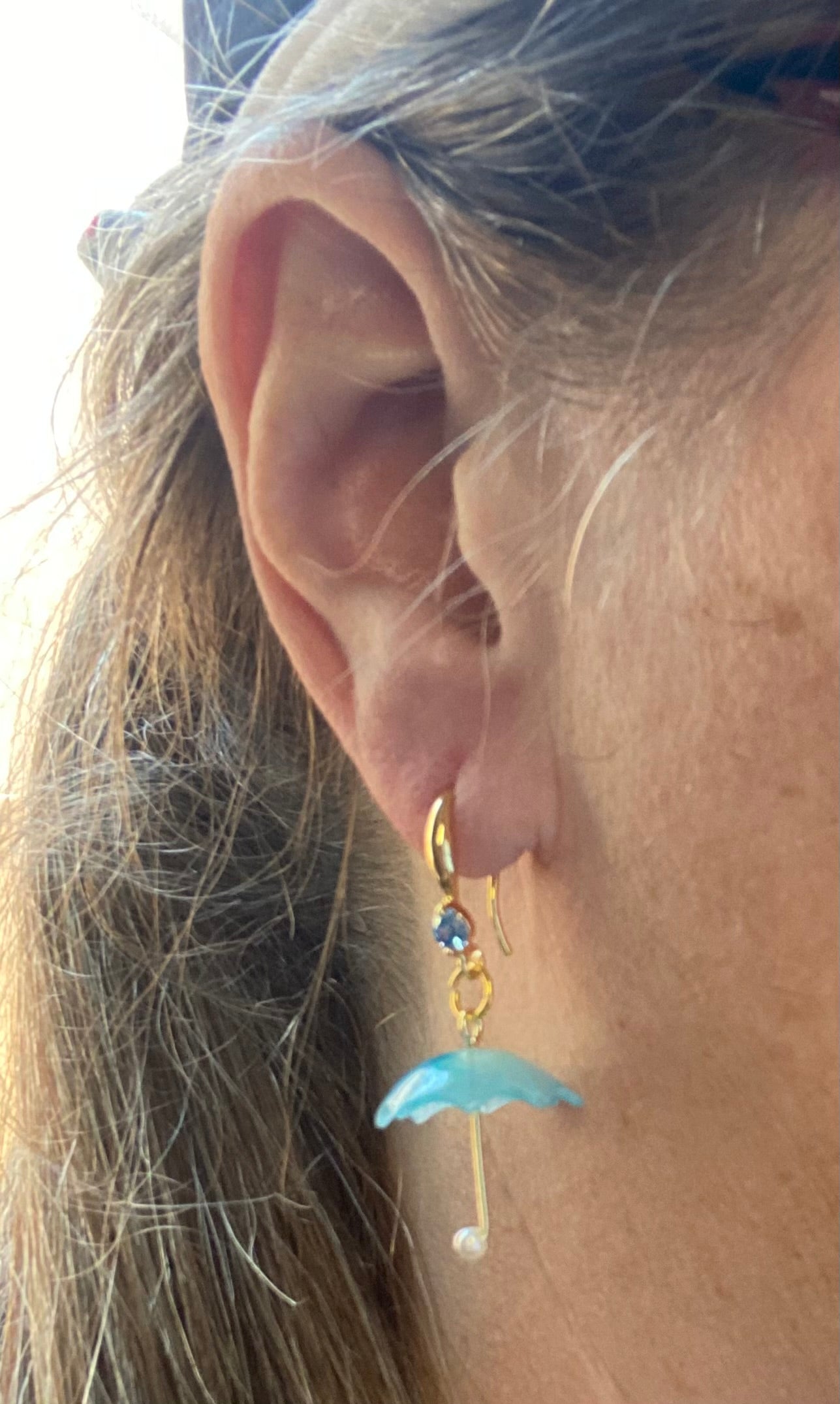 Gemstone Umbrella Dangle Earrings in Blue, Green, and Purple - Handcrafted Rainy Day Jewelry