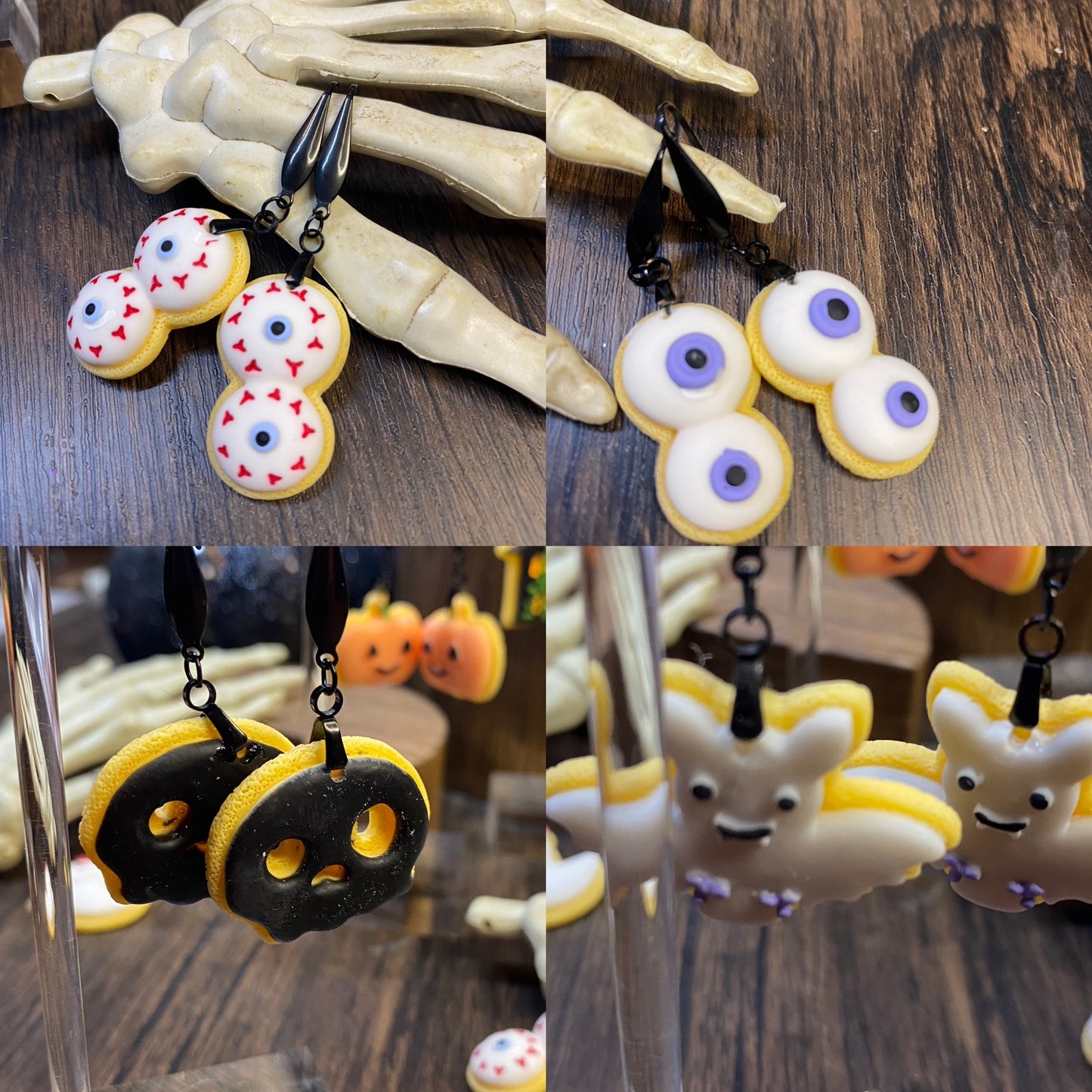 Handmade Halloween Sugar Cookie Earrings - Spooky Cute Spooky Jewelry - Ghosts, Pumpkins, and Bats Earrings - Halloween Accessories