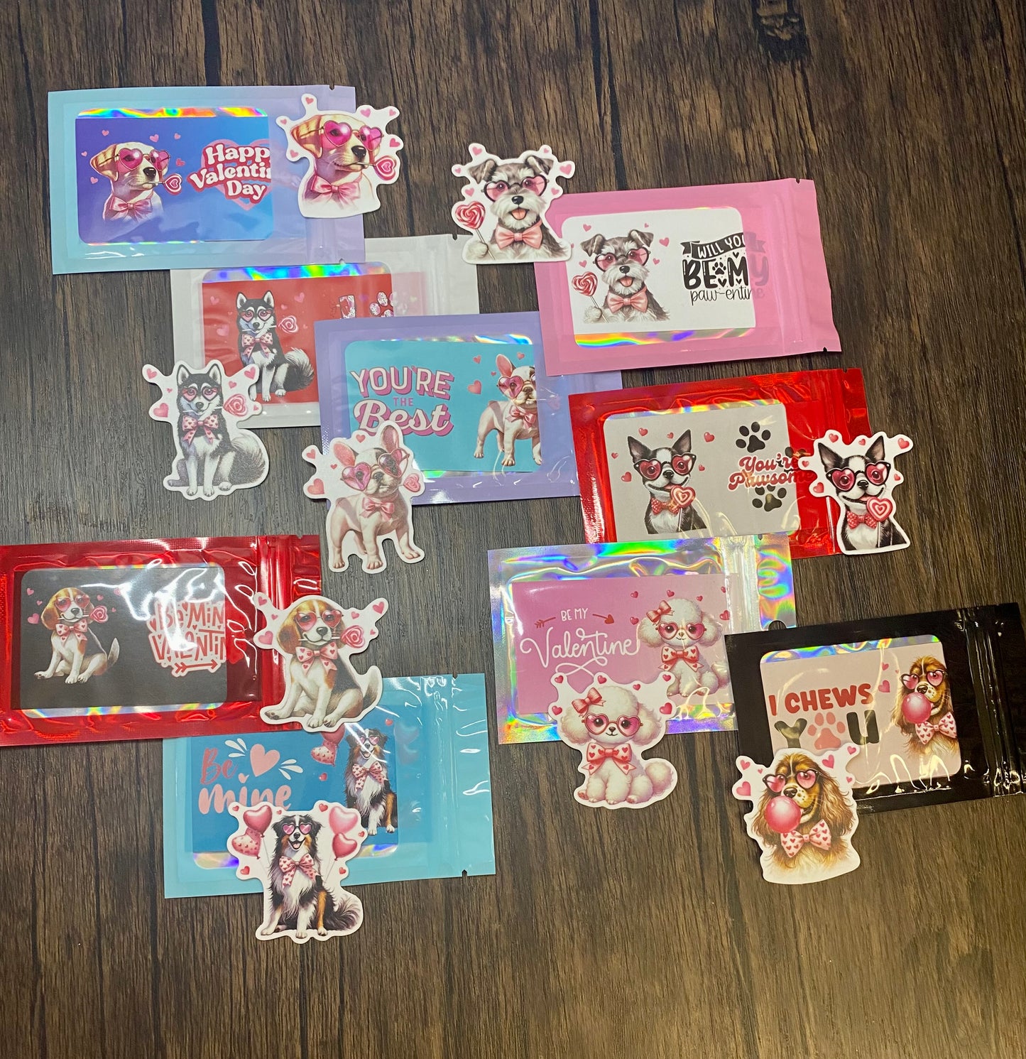 Adorable Dog Puppy Valentine with Matching 2” Vinyl Sticker Perfect Non-Candy Gift for Kids & Class Parties, Valentine Themed Dog Card & Sticker Combo