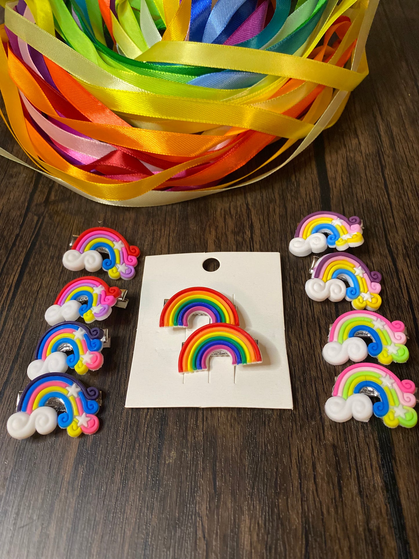 Rainbow Barrette 5 set Multi-pack Hairclip set. Colorful, flexible charm, bright rainbow hair accessory set. Small clip set perfect for fine hair