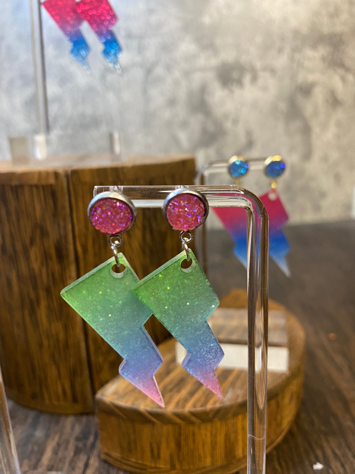 Colorful Glitter Lightning Bolt Earrings - Handmade Unique Lightning Bolt Jewelry - Sparkling Statement Earrings - Fun and Funky