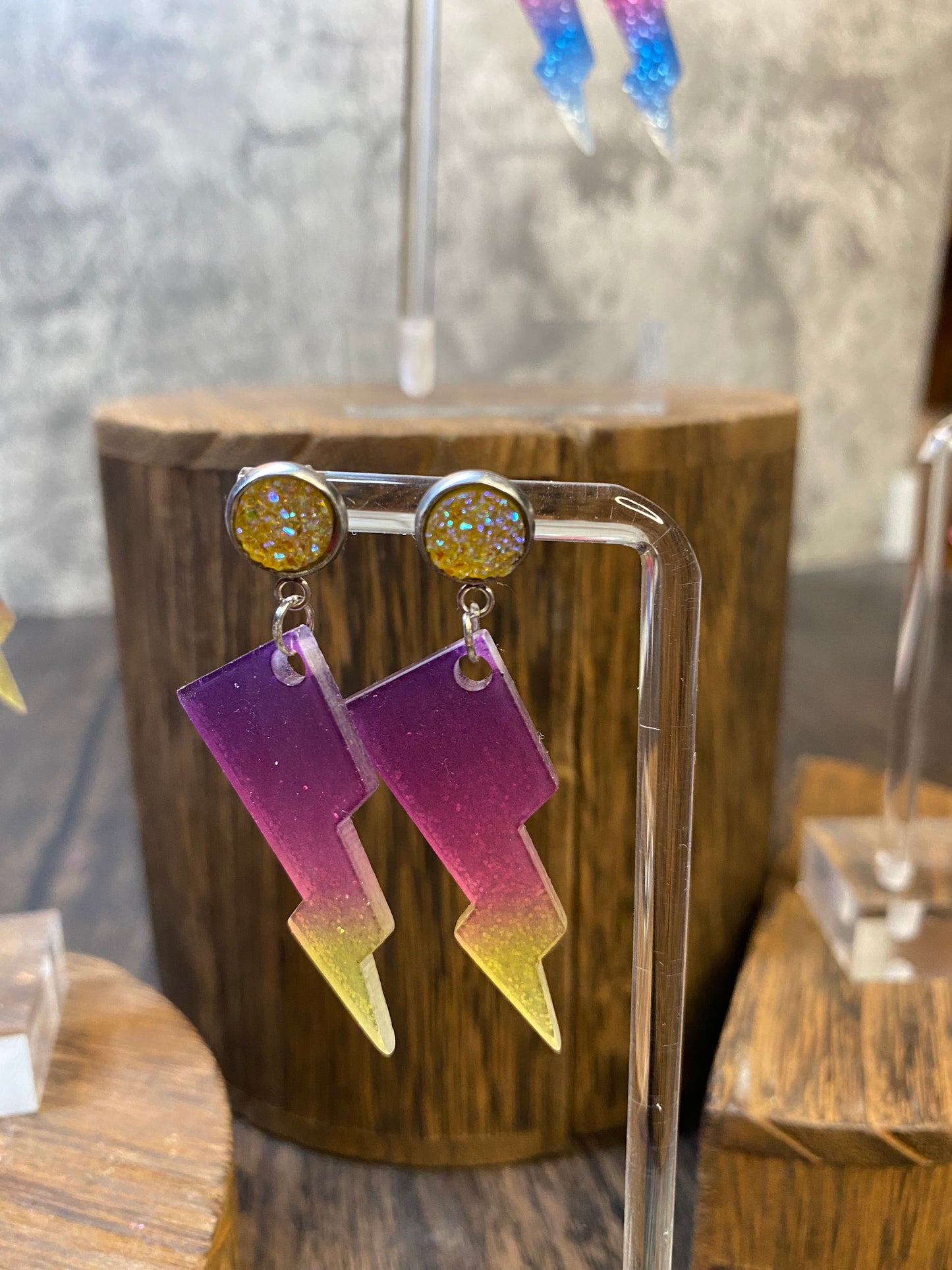 Colorful Glitter Lightning Bolt Earrings - Handmade Unique Lightning Bolt Jewelry - Sparkling Statement Earrings - Fun and Funky