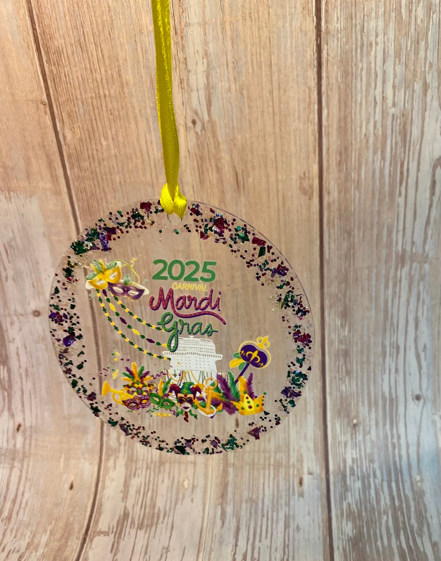 Custom Carnival Mardi Gras Cruise Ornament 2024/2025 - Glitter Carnival Ship Souvenir Keepsake, Carnival Mardi Gras Cruise Gift