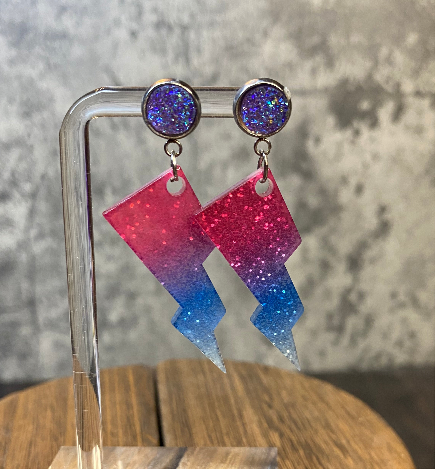 Colorful Glitter Lightning Bolt Earrings - Handmade Unique Lightning Bolt Jewelry - Sparkling Statement Earrings - Fun and Funky