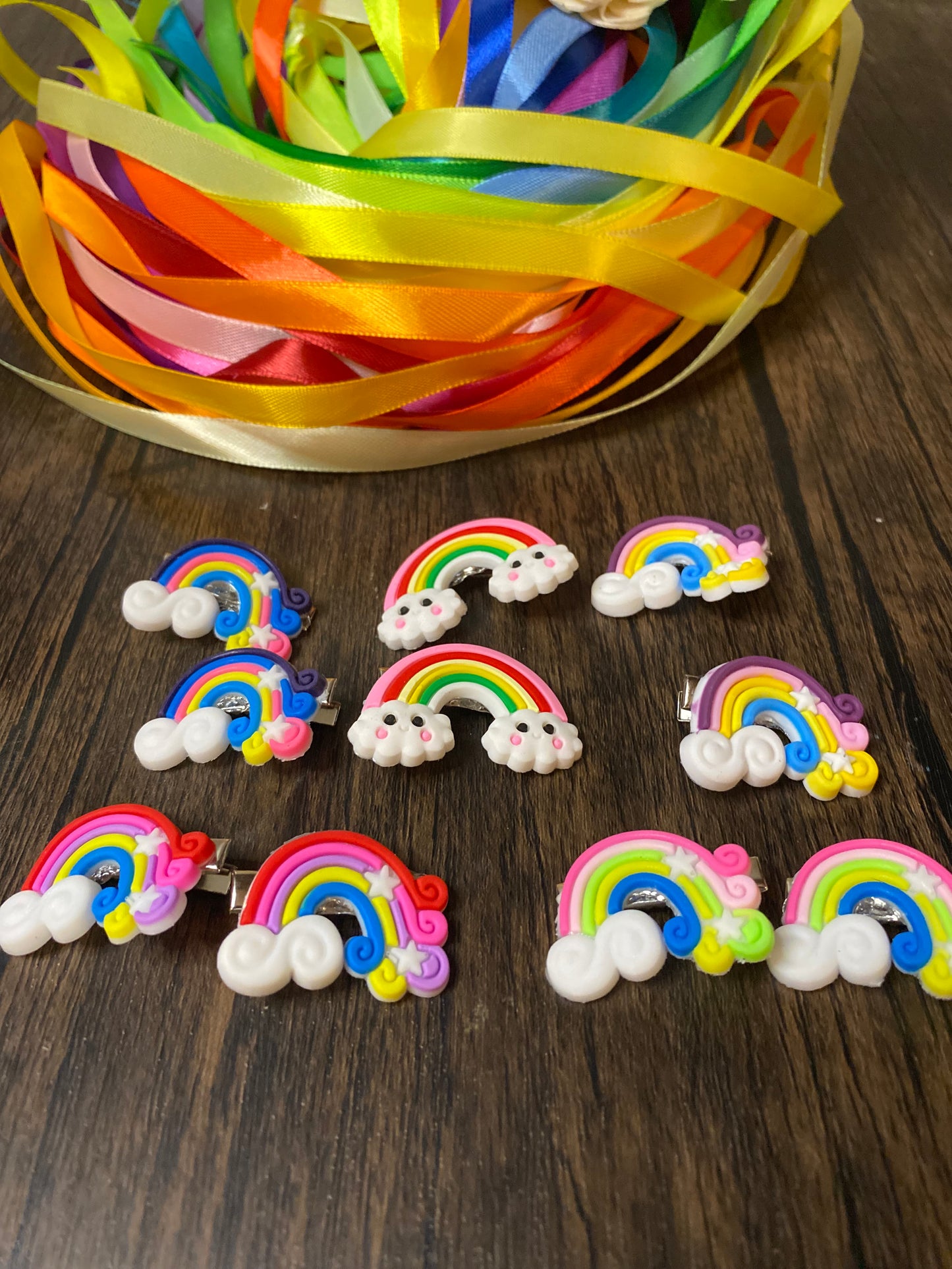 Rainbow Barrette 5 set Multi-pack Hairclip set. Colorful, flexible charm, bright rainbow hair accessory set. Small clip set perfect for fine hair