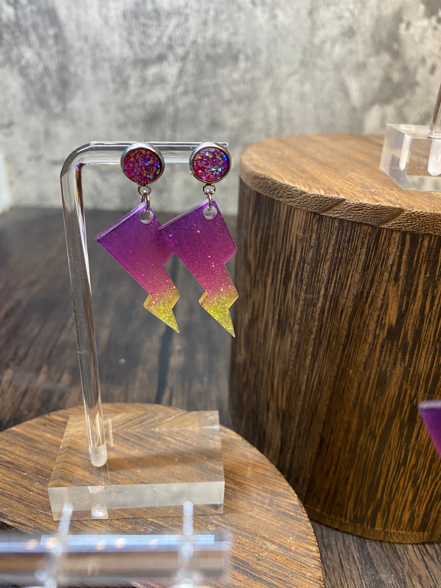 Colorful Glitter Lightning Bolt Earrings - Handmade Unique Lightning Bolt Jewelry - Sparkling Statement Earrings - Fun and Funky