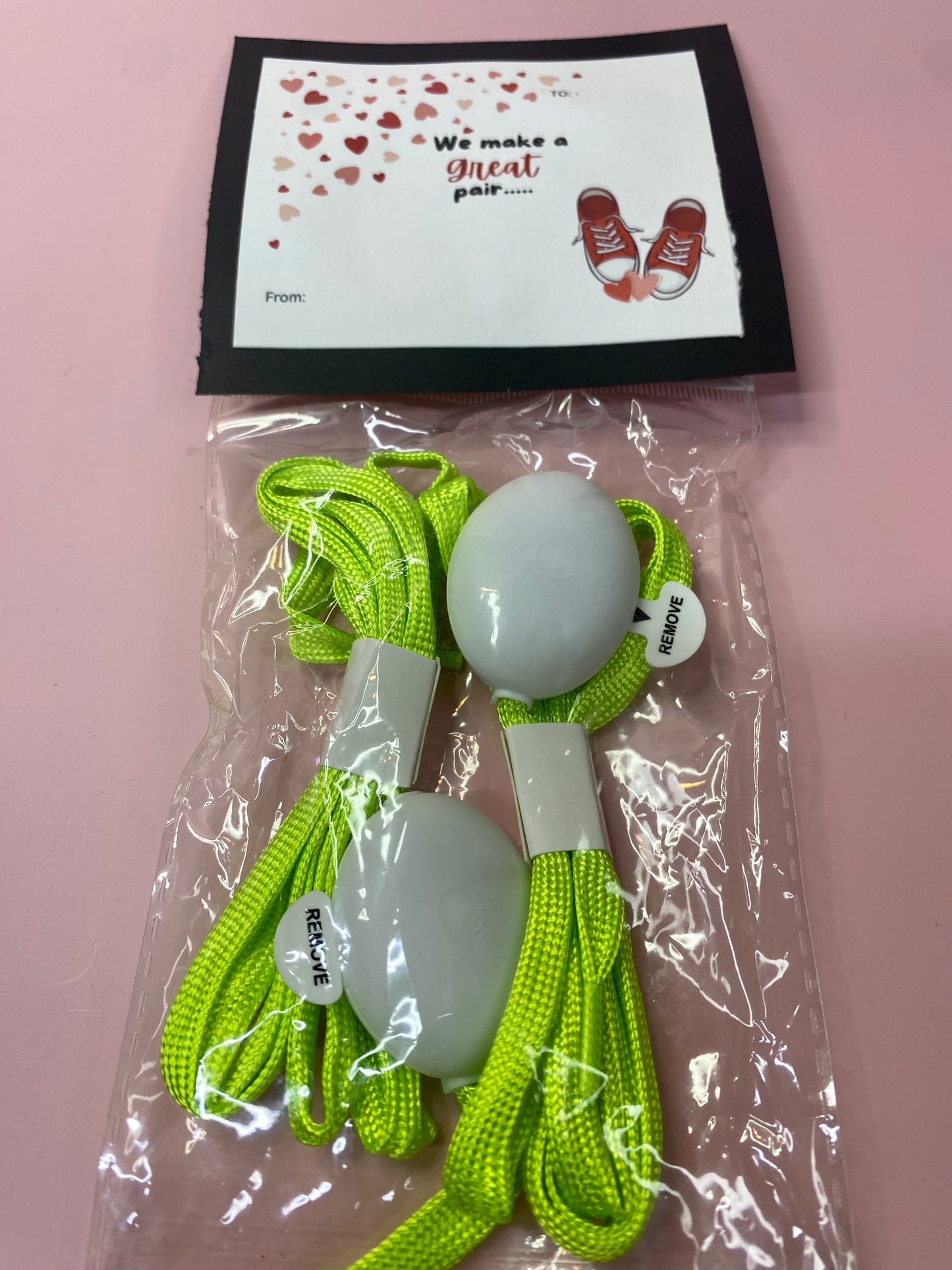 8 pack Light-Up Shoelace Valentine Party Favor, Handmade Valentine Card with LED Shoelace Favors