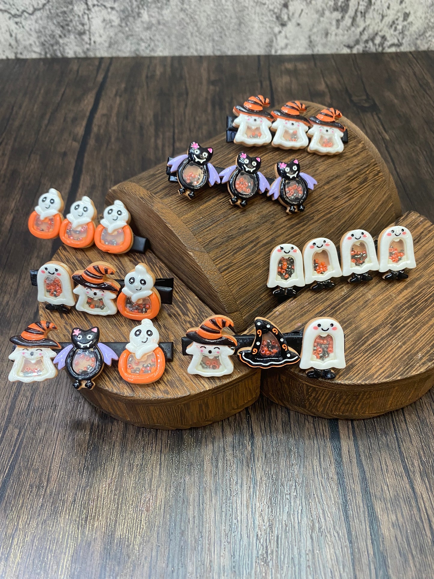 Spooky Halloween Shaker Bead Hair Clips - Cute Ghost, Bat, and Pumpkin Hair Accessories