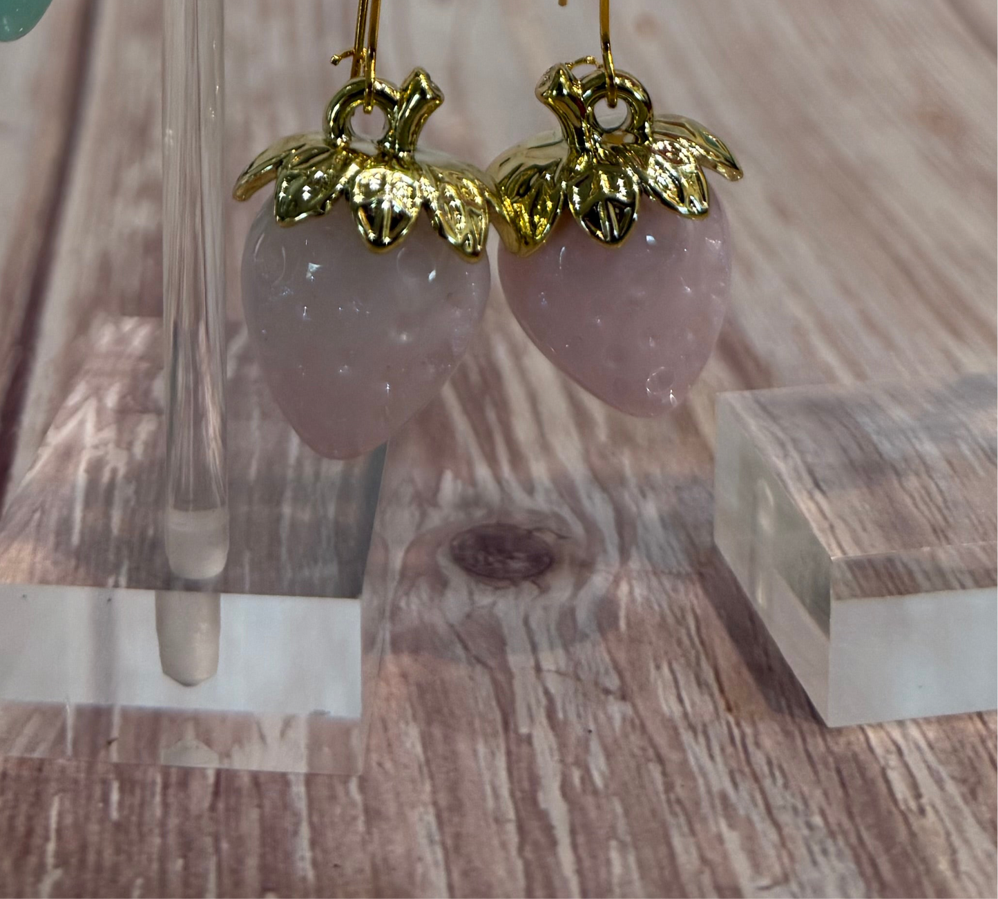Iridescent Strawberry Earrings - Acrylic Fruit Earrings on French Hooks - Handmade Kawaii Jewelry, Summer Fruit Colorful Strawberry Earrings