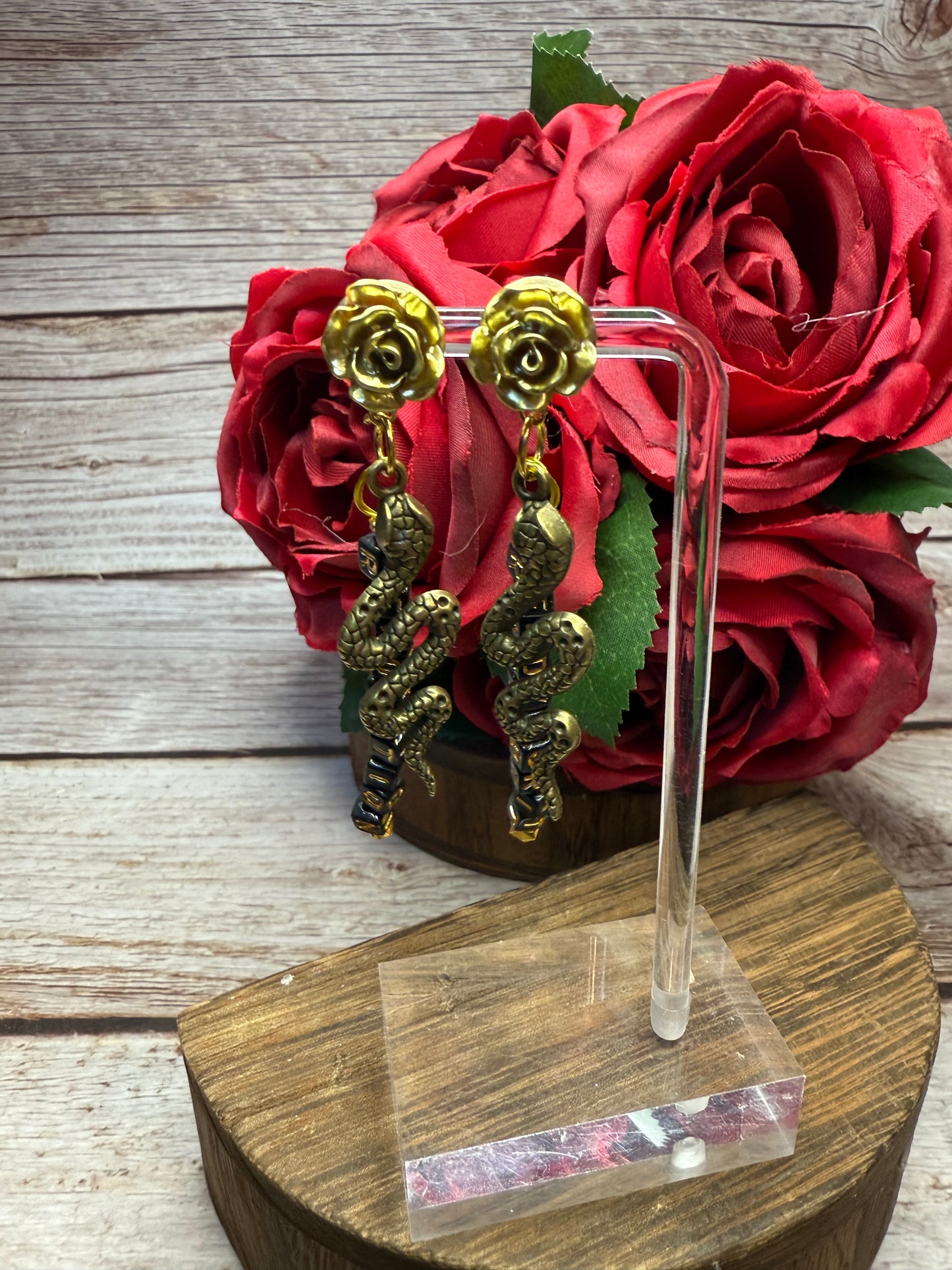 Reputation Inspired Rose Snake Earrings | Ready For It Friendship Beads | Swiftie Gift | Hypoallergenic Statement Dangle | Music Lover Jewelry