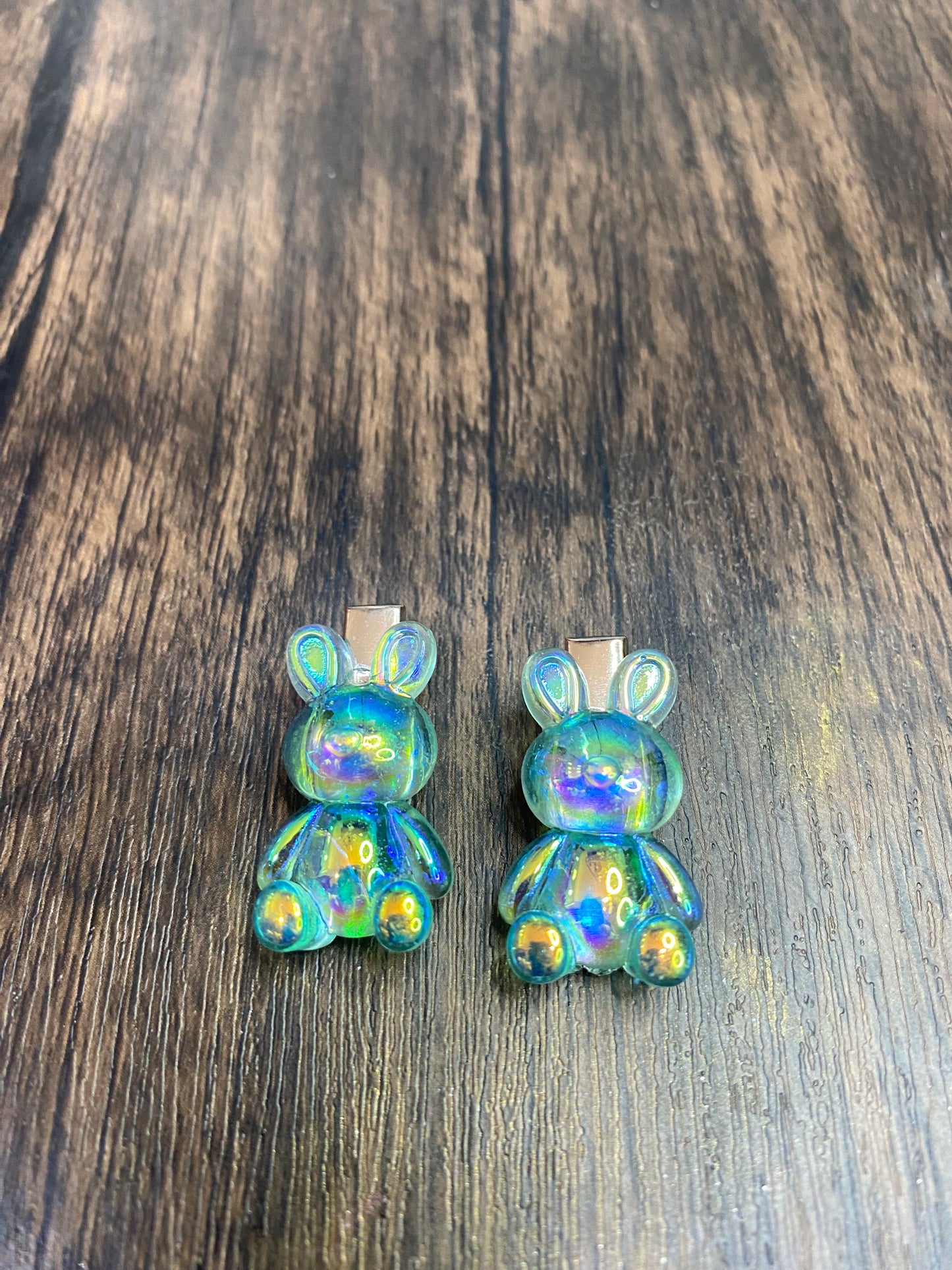 Easter Bunny Hairclips, Cute Iridescent Bunny Hairclips for Easter, Spring Barrettes in Pastel Colors