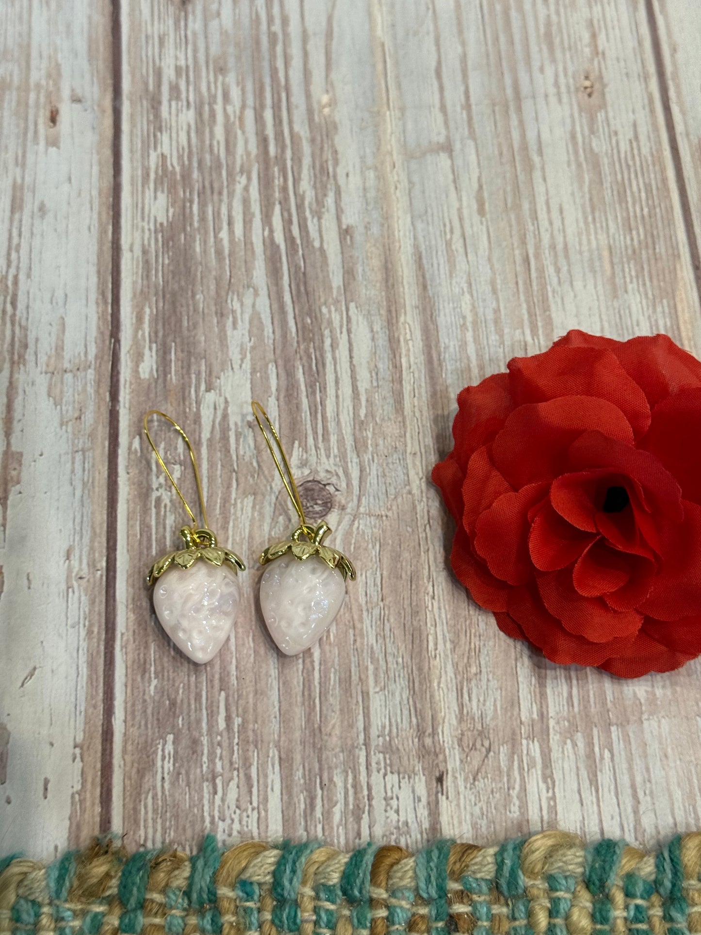 Iridescent Strawberry Earrings - Acrylic Fruit Earrings on French Hooks - Handmade Kawaii Jewelry, Summer Fruit Colorful Strawberry Earrings