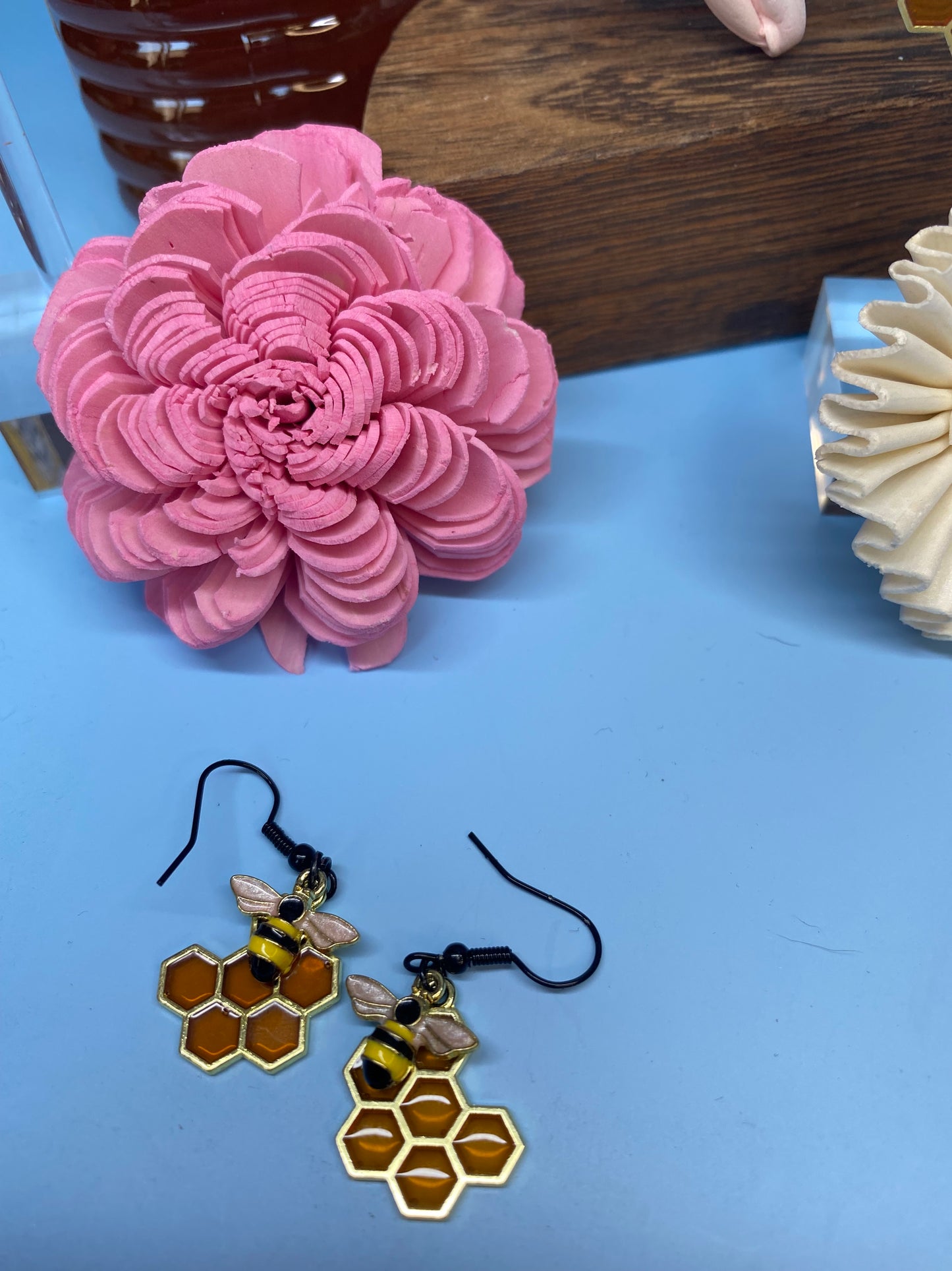 Bee Earrings, Handmade Honeycomb and Bee Fishhook Earrings, Nature-Inspired Jewelry, Unique Gift