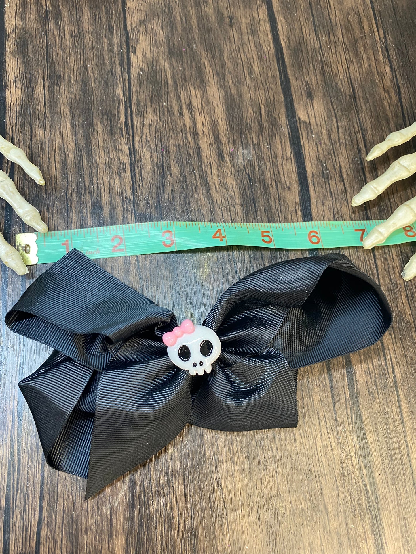 Custom Black Halloween Large Hair Bow with Halloween Charm Embellishment - 5” Hair Bow with 2.5” Clip - Spooky and Stylish Halloween Hairbow