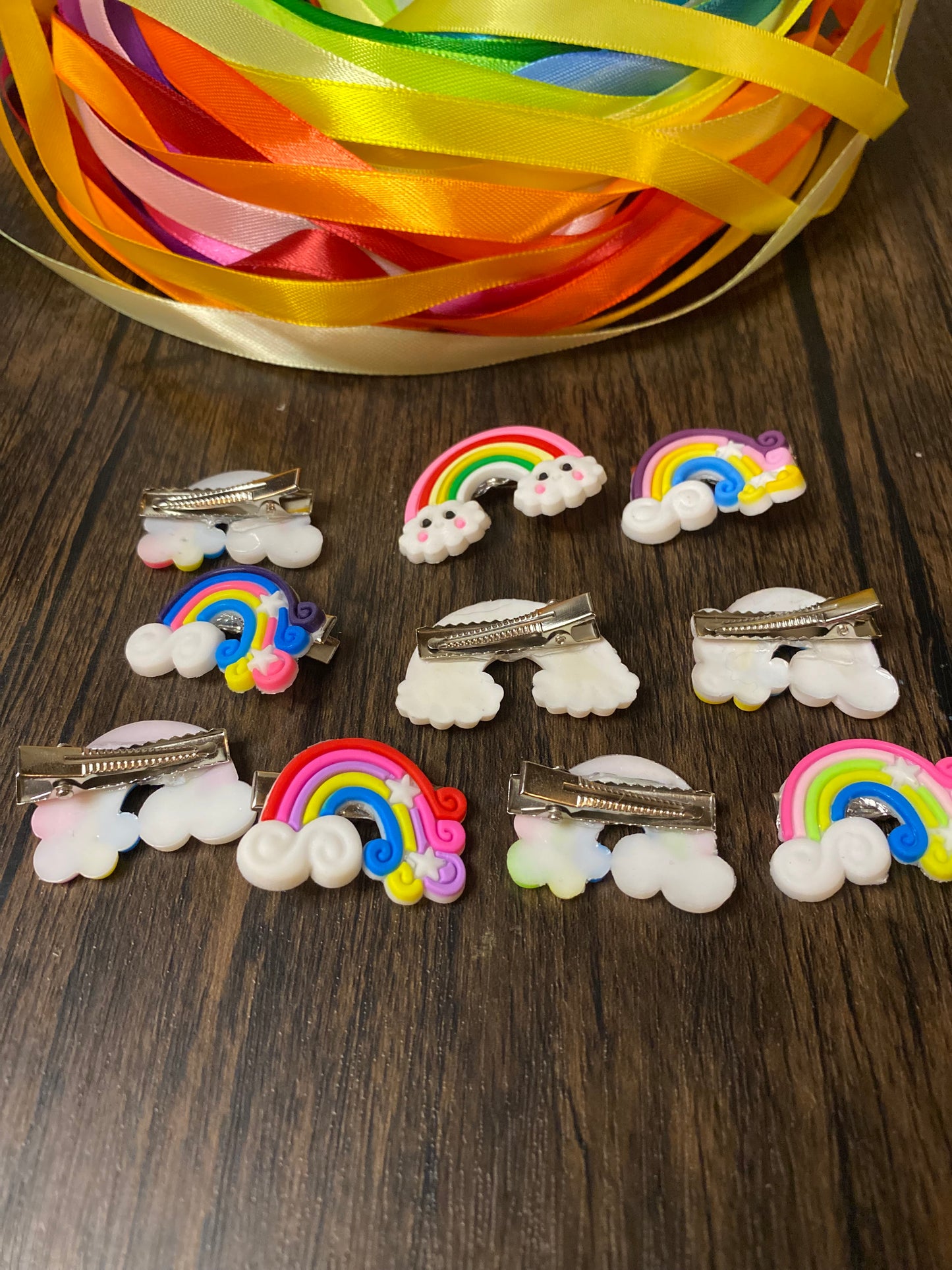 Rainbow Barrette 5 set Multi-pack Hairclip set. Colorful, flexible charm, bright rainbow hair accessory set. Small clip set perfect for fine hair