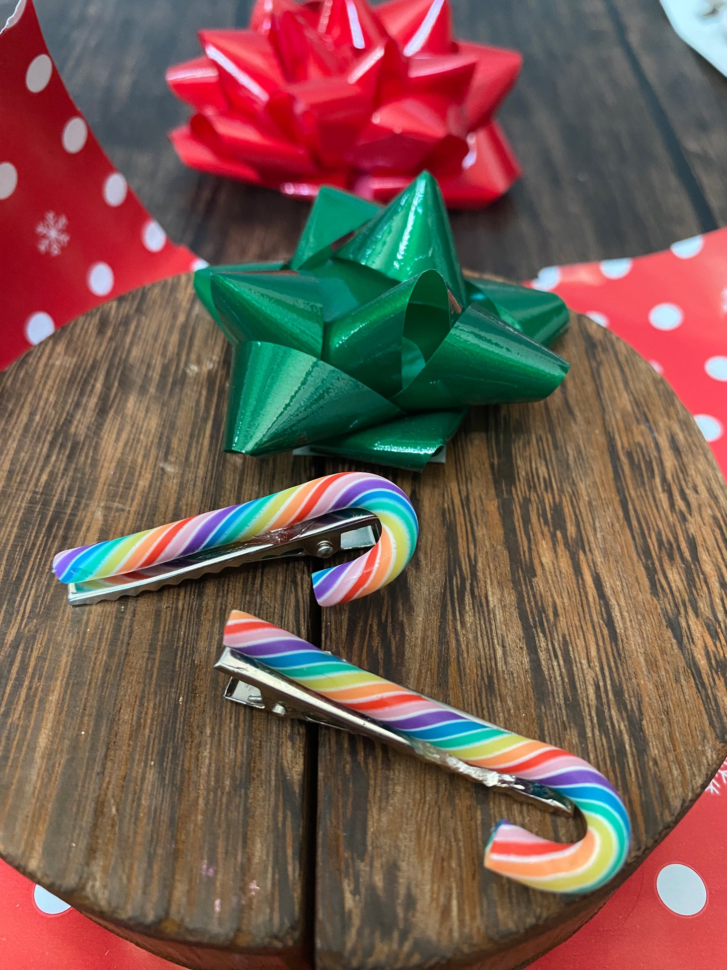 Candy Cane Hair Clips, Striped Candy Holiday Hair Accessory, Multiple Colors