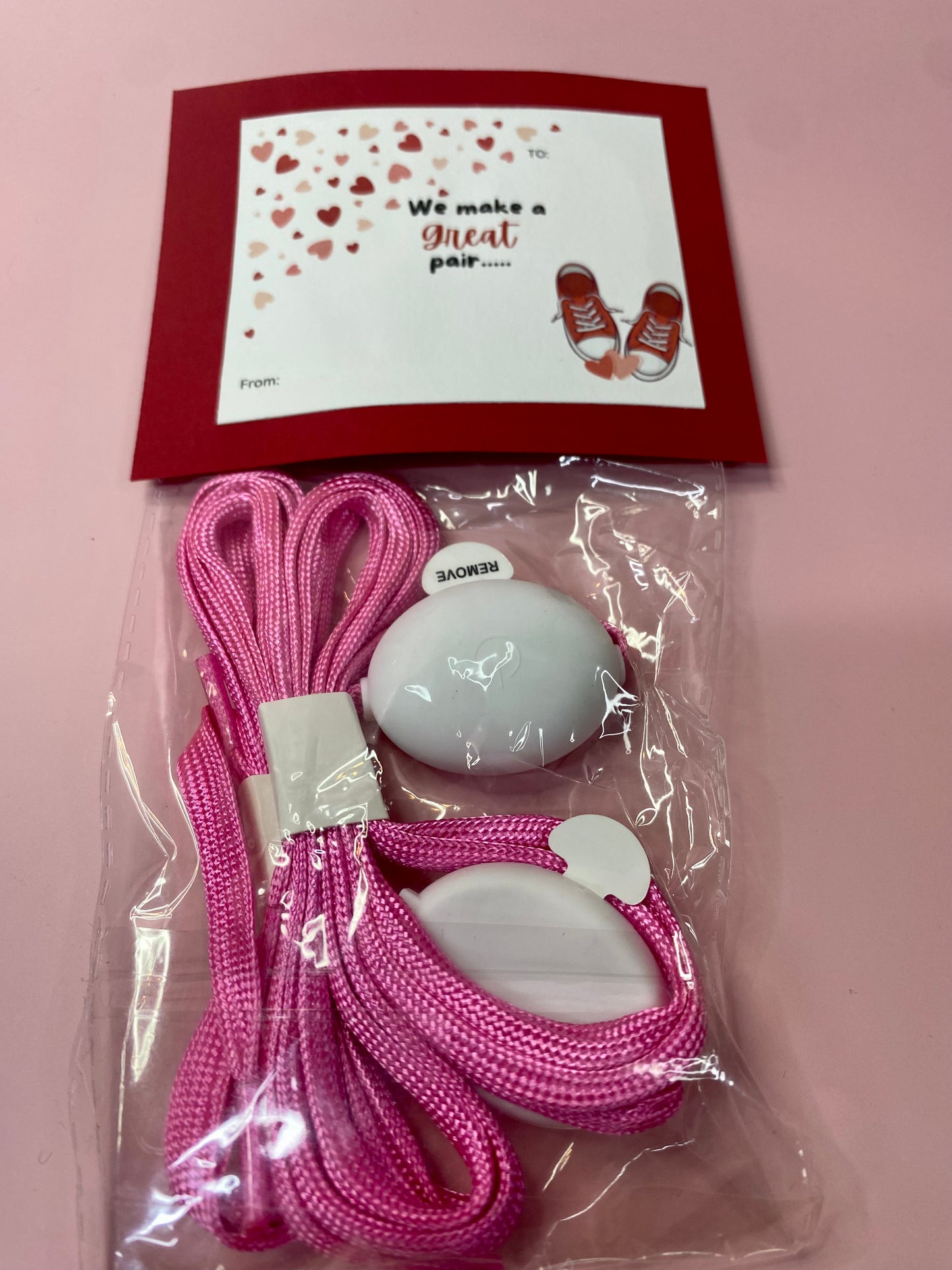 8 pack Light-Up Shoelace Valentine Party Favor, Handmade Valentine Card with LED Shoelace Favors