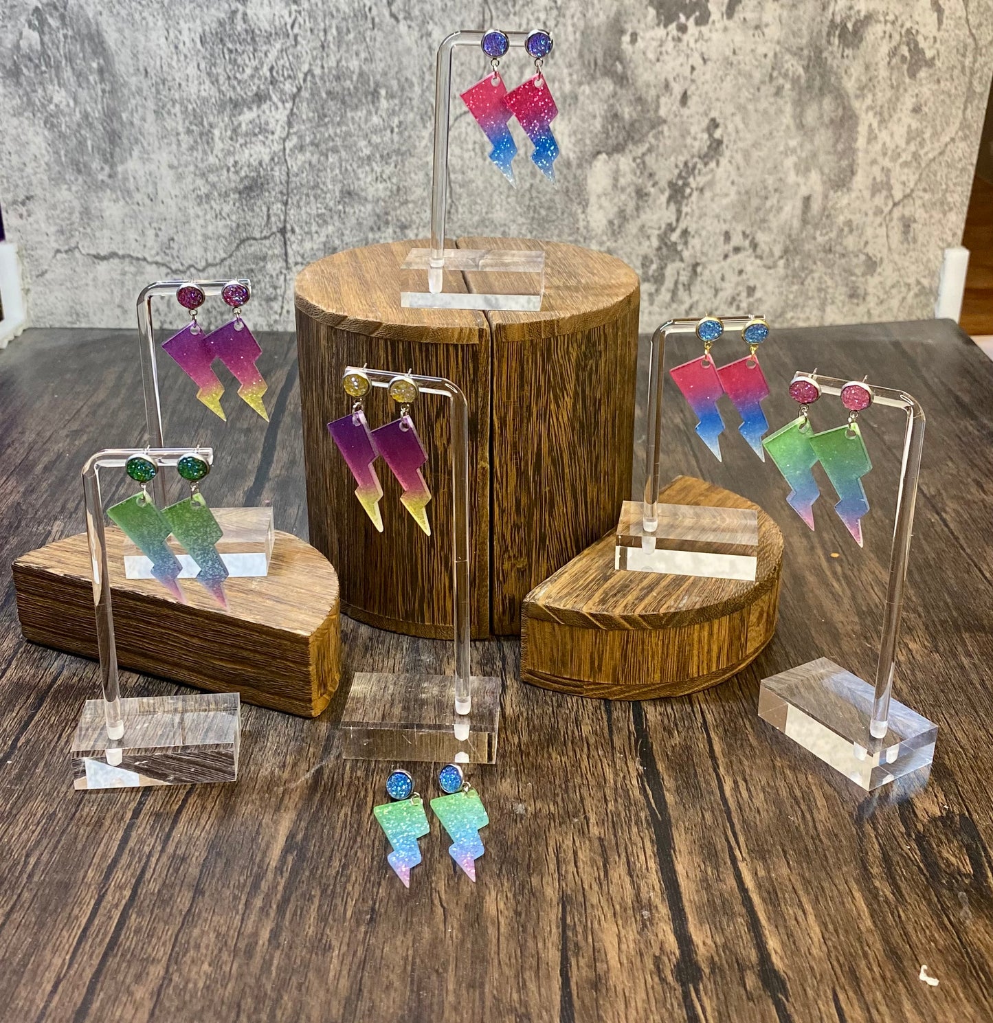 Colorful Glitter Lightning Bolt Earrings - Handmade Unique Lightning Bolt Jewelry - Sparkling Statement Earrings - Fun and Funky
