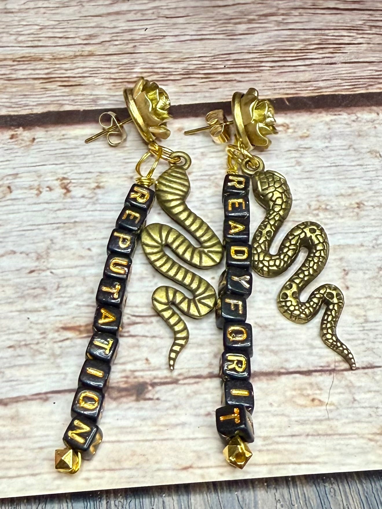 Reputation Inspired Rose Snake Earrings | Ready For It Friendship Beads | Swiftie Gift | Hypoallergenic Statement Dangle | Music Lover Jewelry