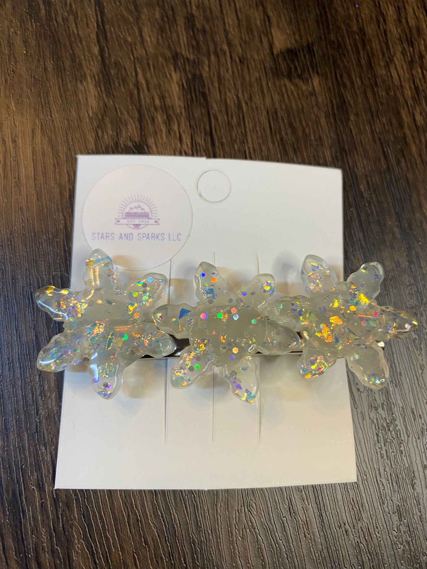 Holiday Snowflake Hair Clips, Winter themed Glitter Snowflake Hair Accessories in Pastel Colors