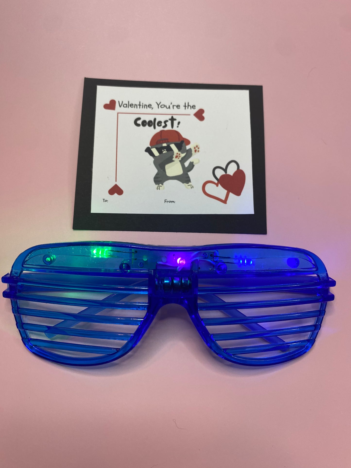 6 pack Light-Up Glasses Valentine Party Favors, Handmade Valentine Card with Favor