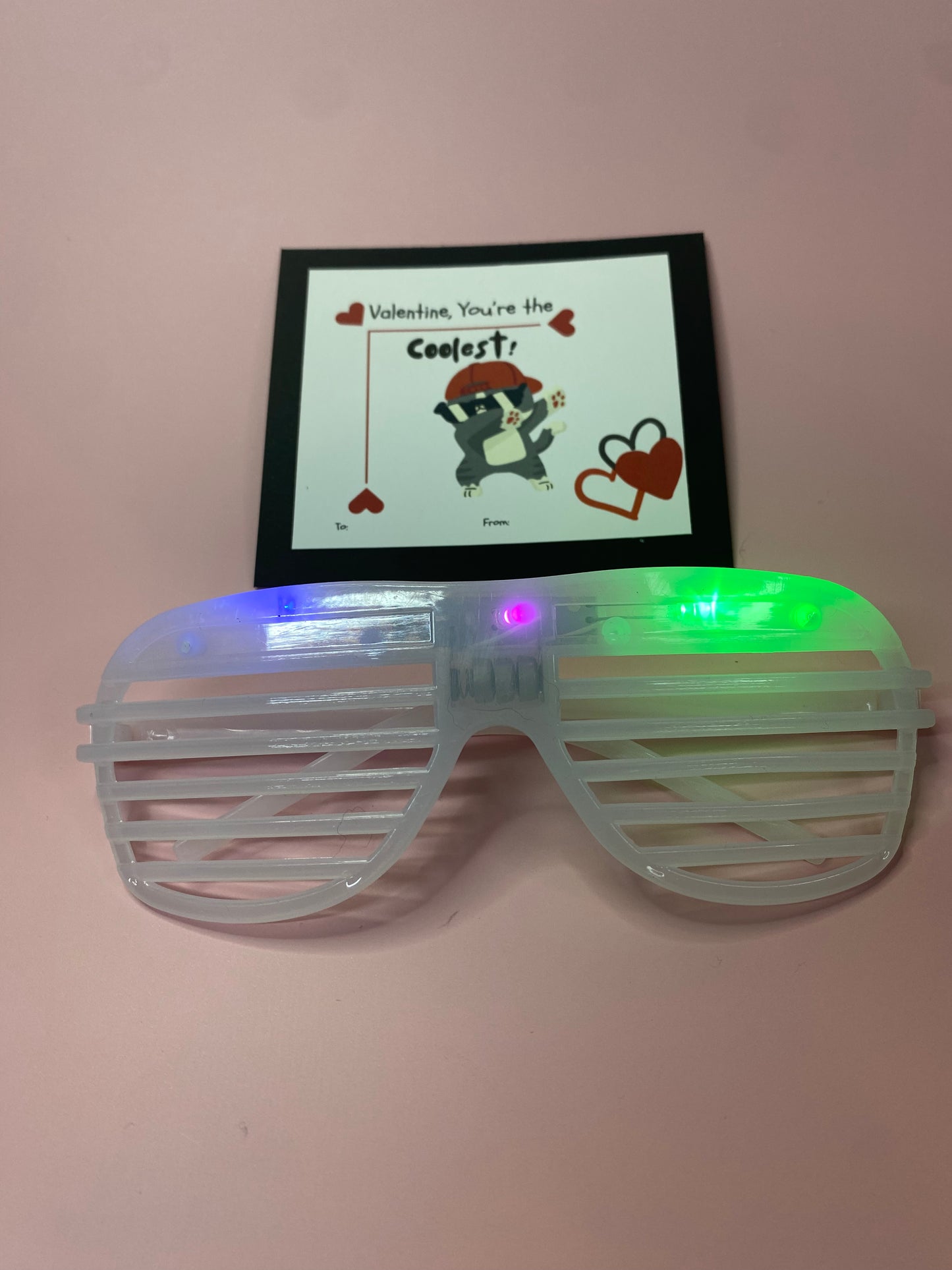 6 pack Light-Up Glasses Valentine Party Favors, Handmade Valentine Card with Favor