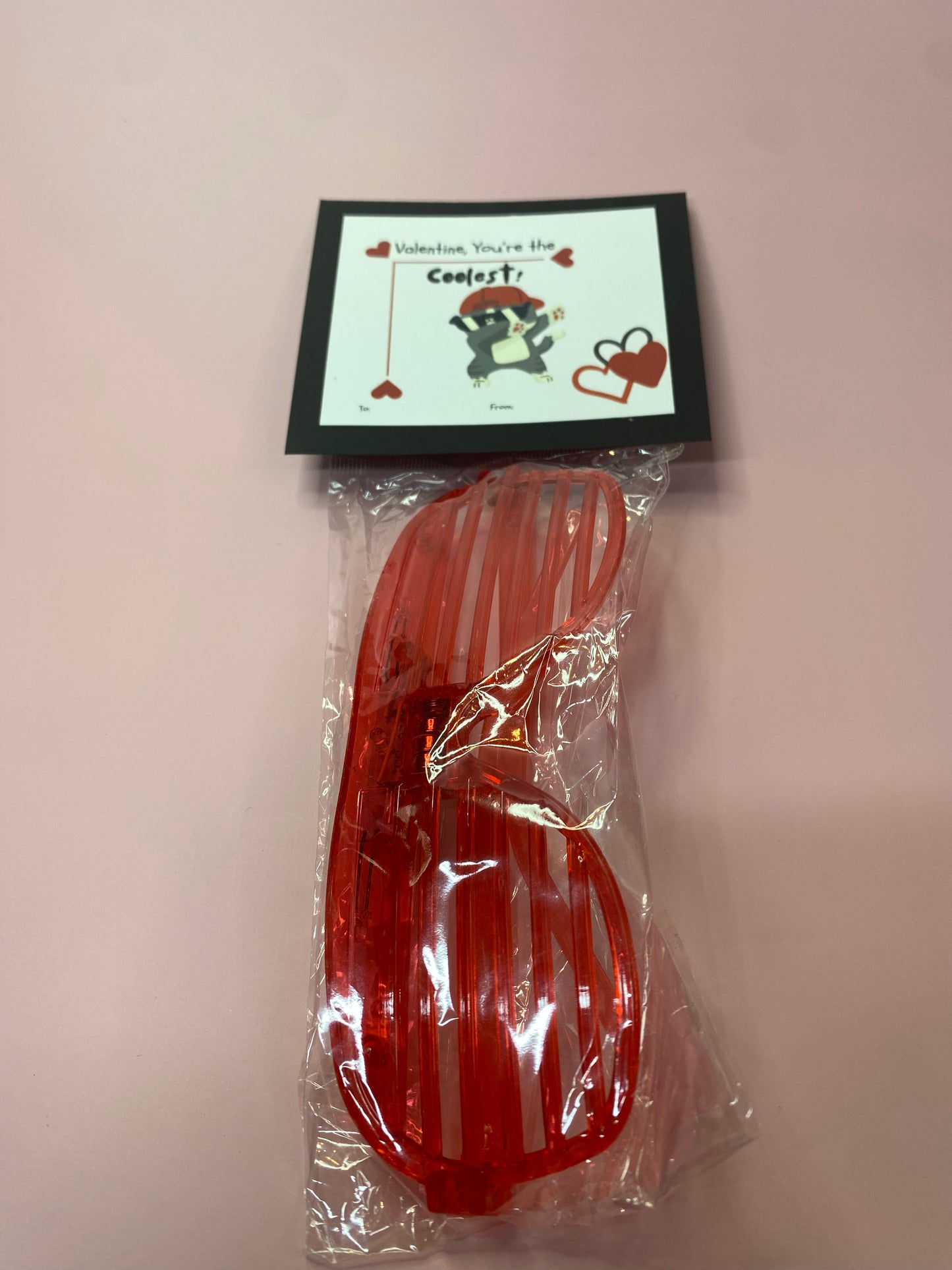 6 pack Light-Up Glasses Valentine Party Favors, Handmade Valentine Card with Favor