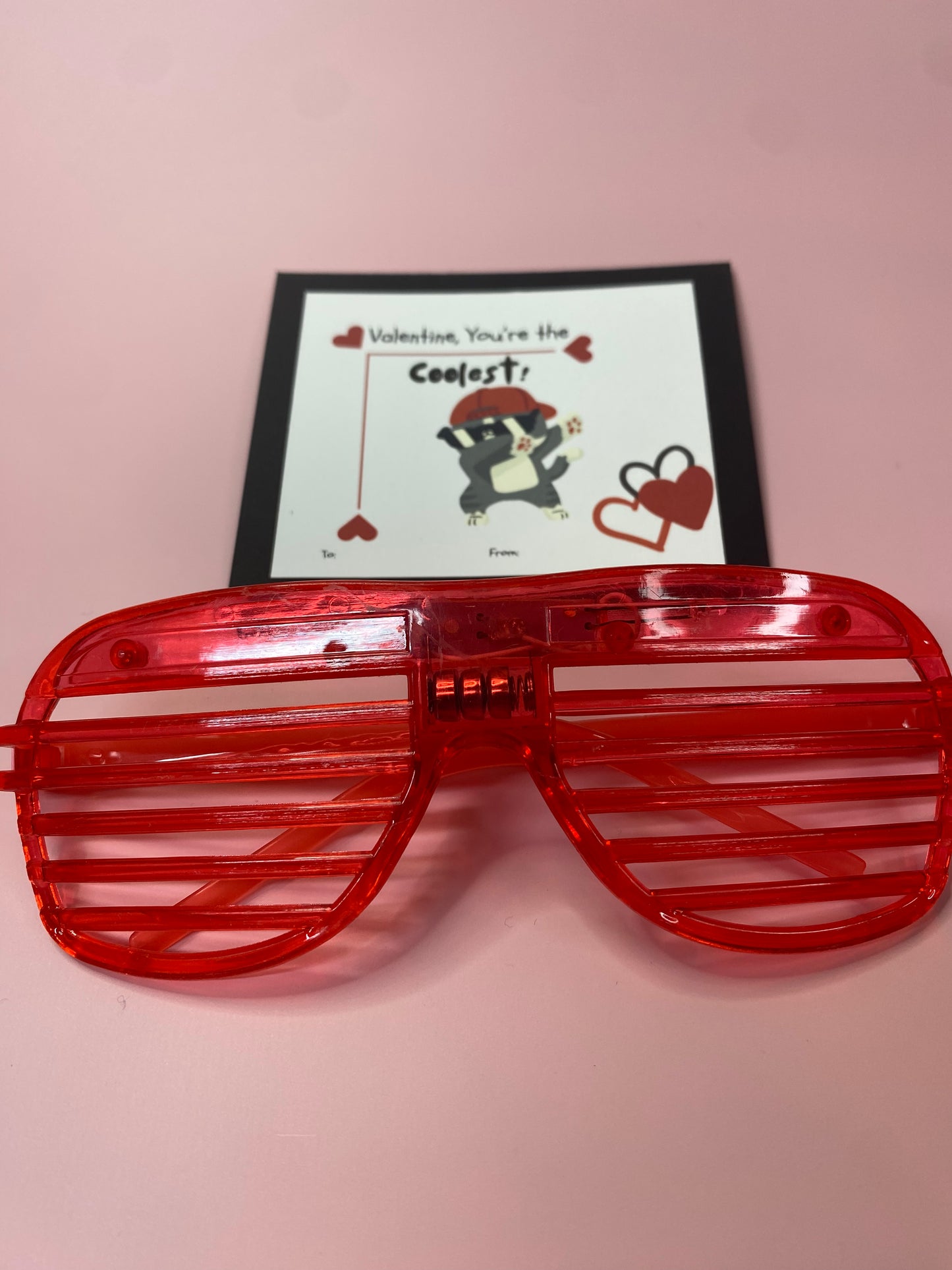 6 pack Light-Up Glasses Valentine Party Favors, Handmade Valentine Card with Favor