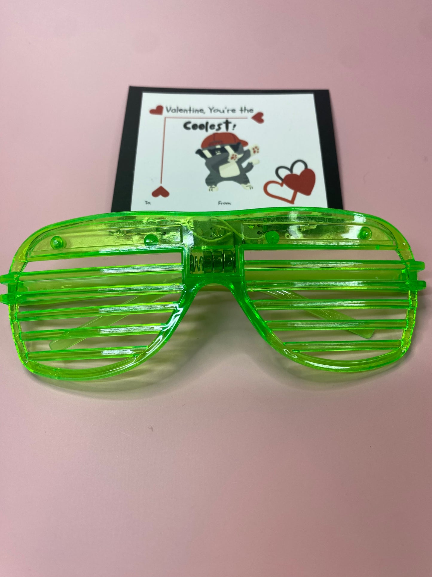 6 pack Light-Up Glasses Valentine Party Favors, Handmade Valentine Card with Favor