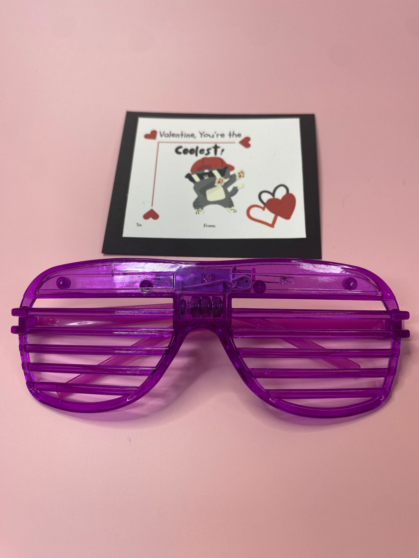 6 pack Light-Up Glasses Valentine Party Favors, Handmade Valentine Card with Favor
