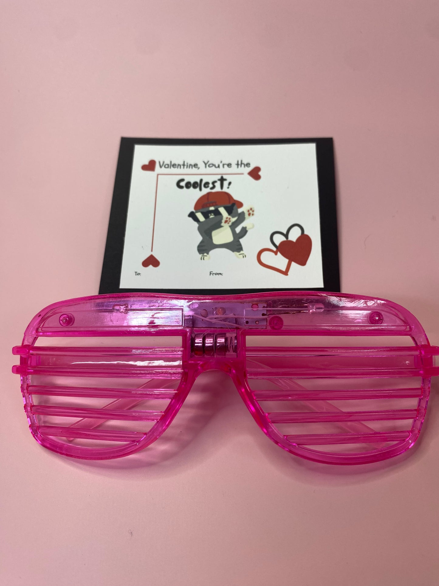 6 pack Light-Up Glasses Valentine Party Favors, Handmade Valentine Card with Favor