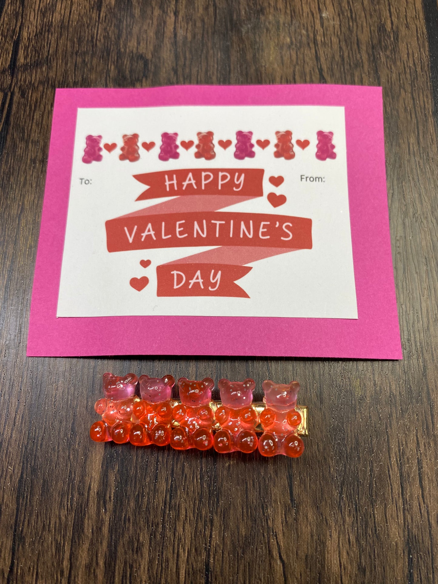 Handmade Valentine with Gummy Bear Hair Clip Favor, Gummy Bear Hairclip, Valentine Party Favor