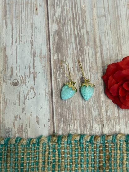 Iridescent Strawberry Earrings - Acrylic Fruit Earrings on French Hooks - Handmade Kawaii Jewelry, Summer Fruit Colorful Strawberry Earrings