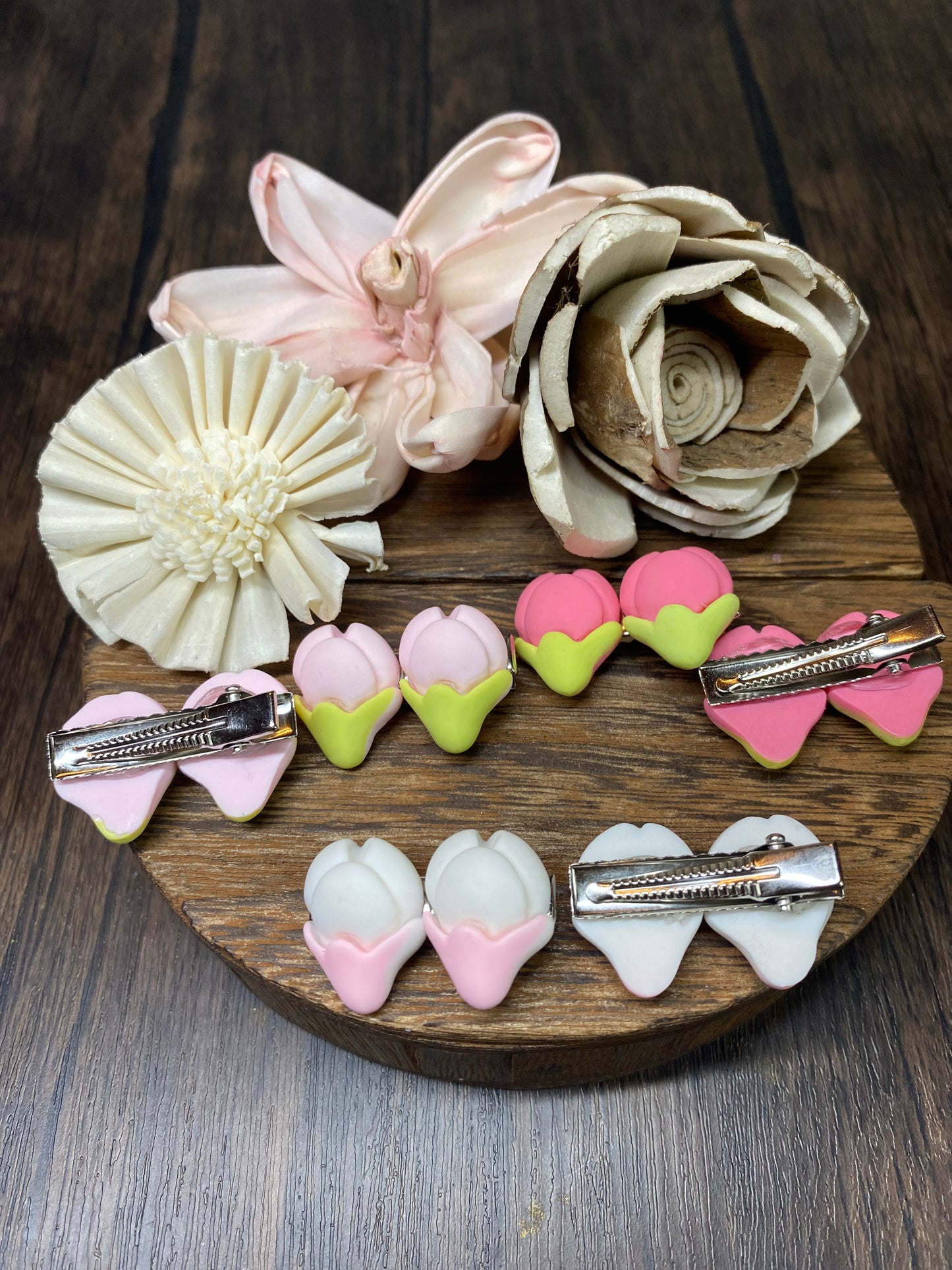 Spring Tulip Hairclip Small flower hair accessory, 1” Hairclip - 2 in set