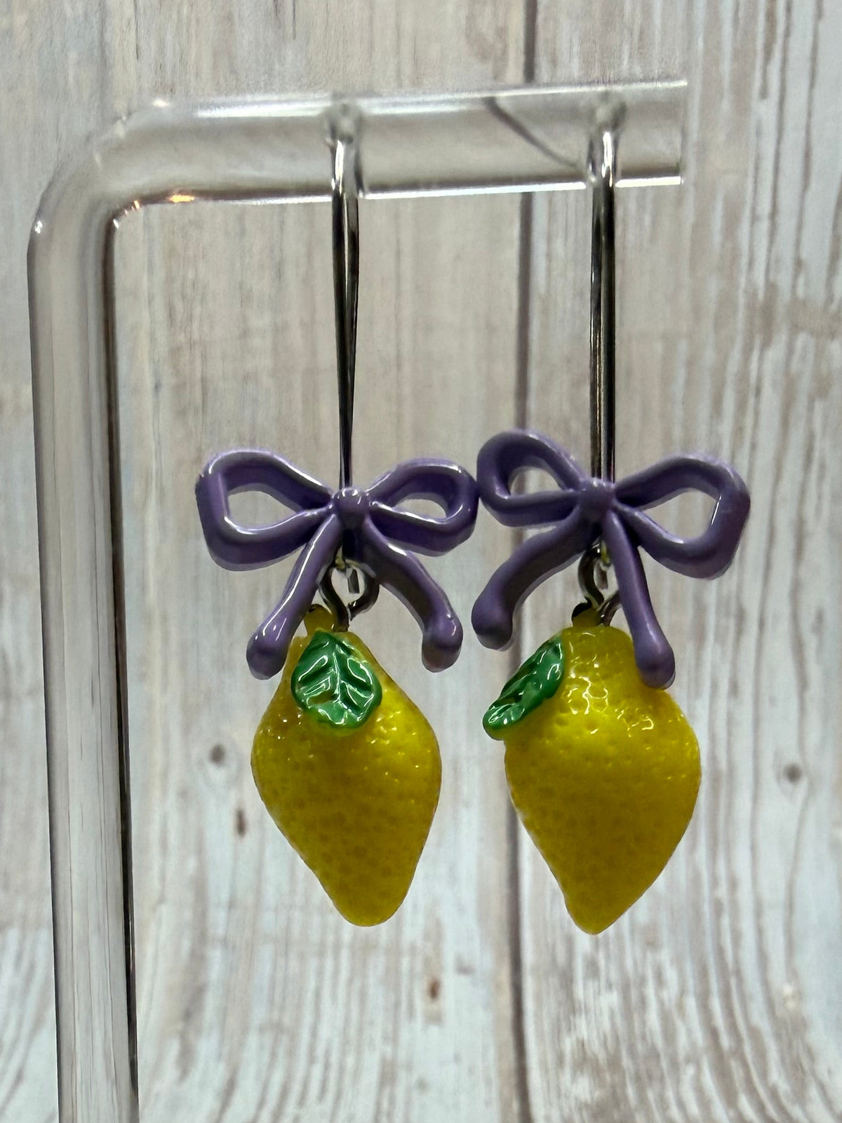 Lemon Bow Dangle Earrings, Hypoallergenic French Hooks, Cute Citrus Earrings, Summer Fruit Jewelry, Gift for Her