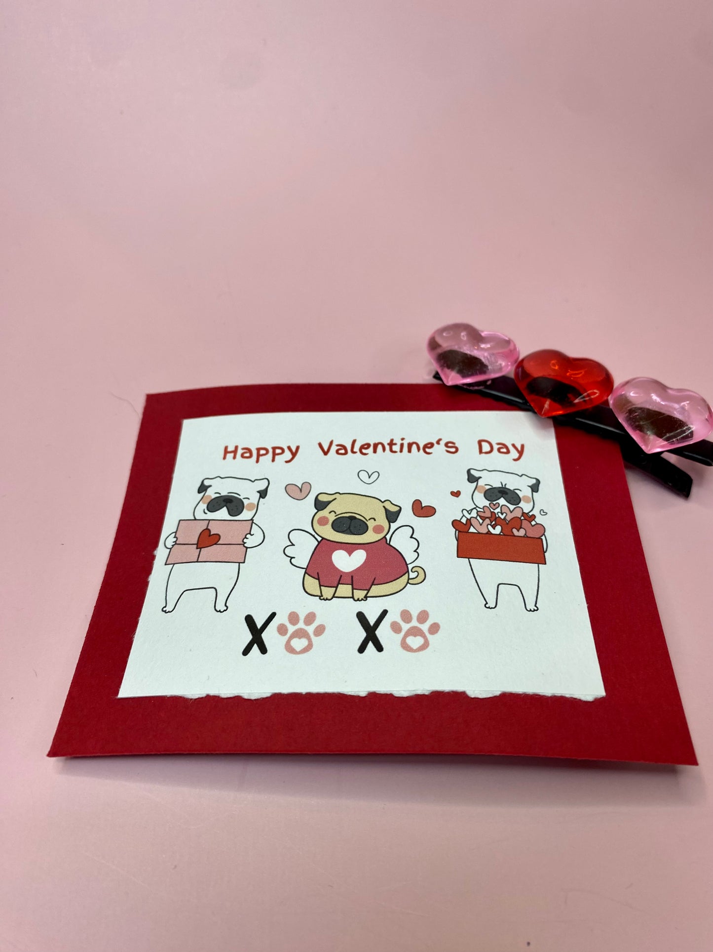 Heart Hair clip Valentine Party Favors, Handmade Valentine Card with Hair clip Favor. Assembled and Ability to be Personalize Valentine