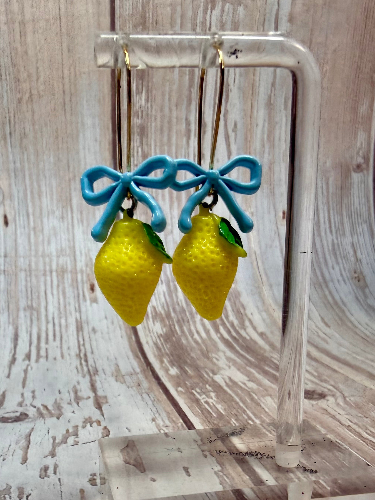 Lemon Bow Dangle Earrings, Hypoallergenic French Hooks, Cute Citrus Earrings, Summer Fruit Jewelry, Gift for Her